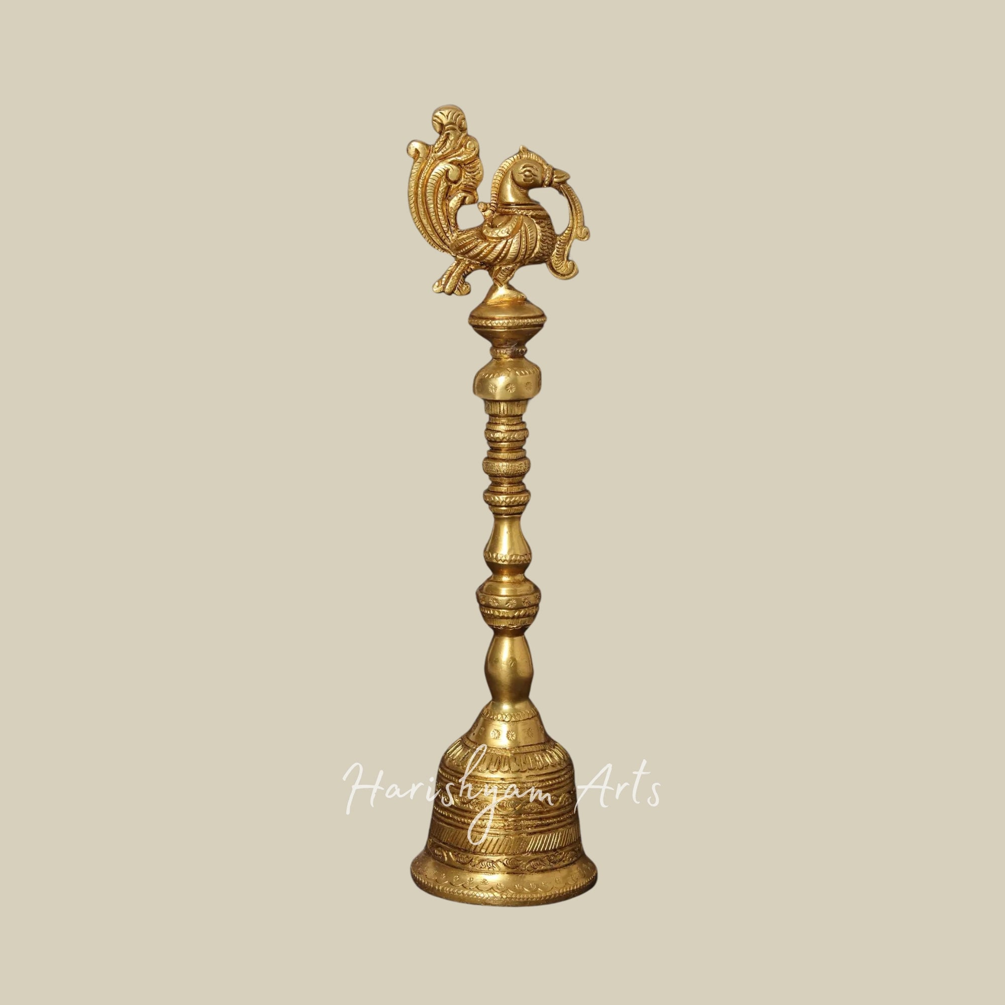 10" Brass Peacock Puja Bell | Ghanti