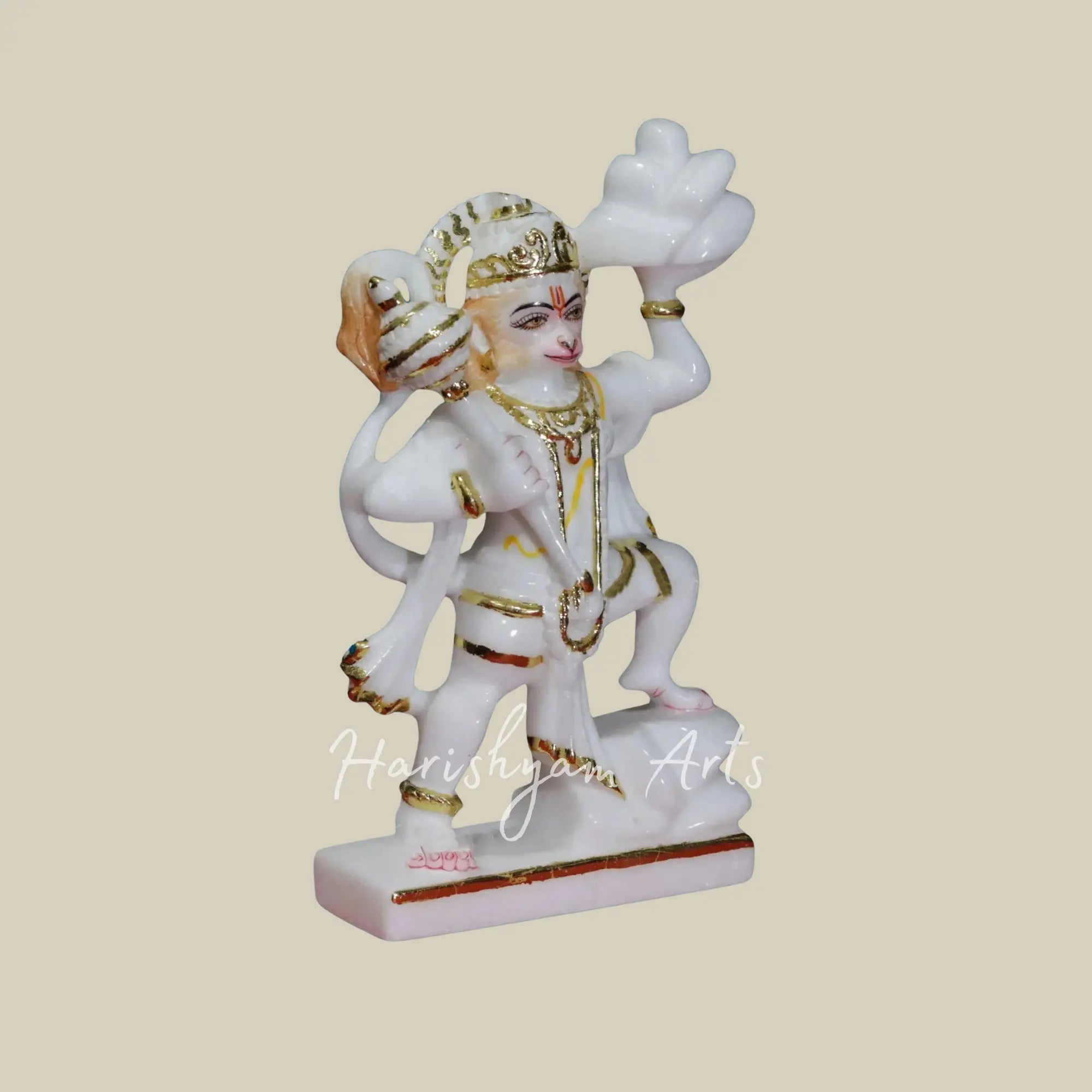 10 inches Veer Hanuman Carrying Mountain Marble Deity