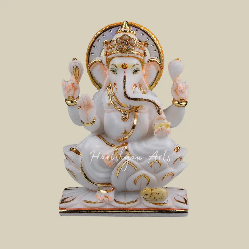 10" White Marble Ganesha Murti