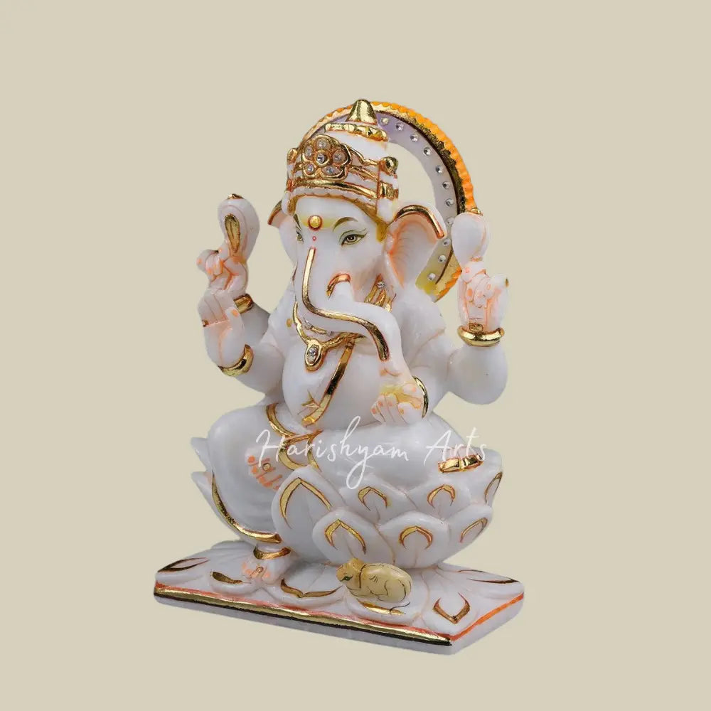 10" White Marble Ganesha Murti