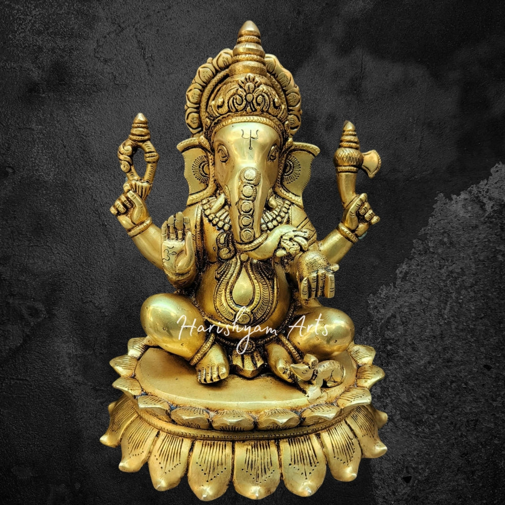 11.5" Brass Lord Ganesha Statue