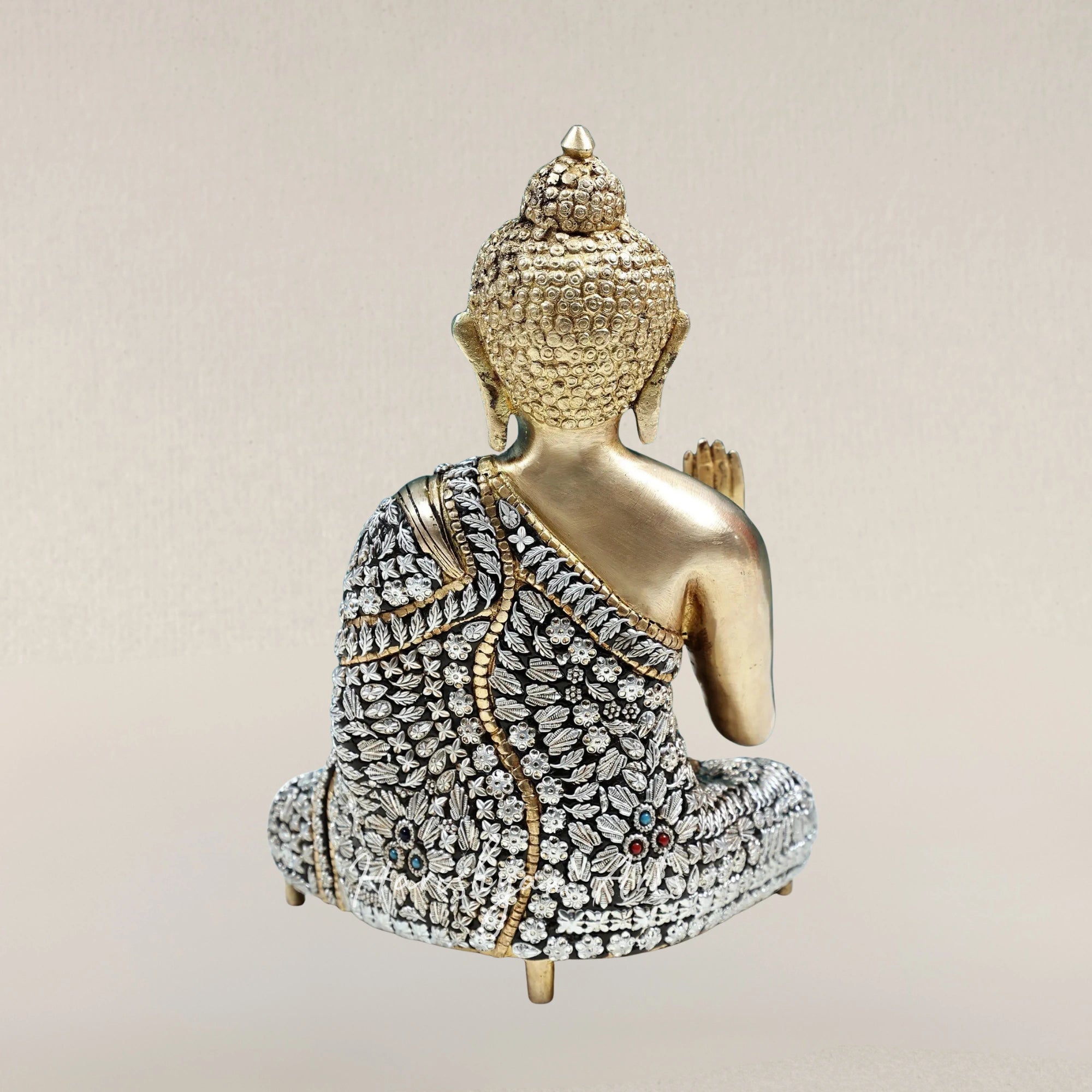 11" Blessing Buddha Brass Statue with Abhaya Mudra for Home Decor