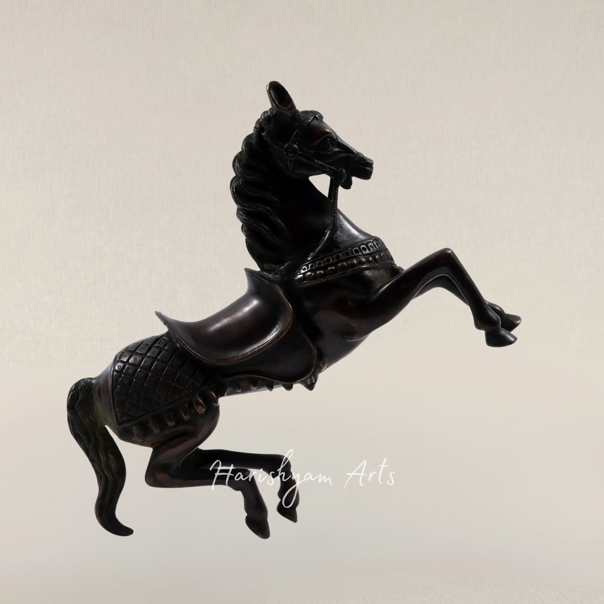 11" Dynamic Leaping Stallion Brass Art Piece for Decorative Display