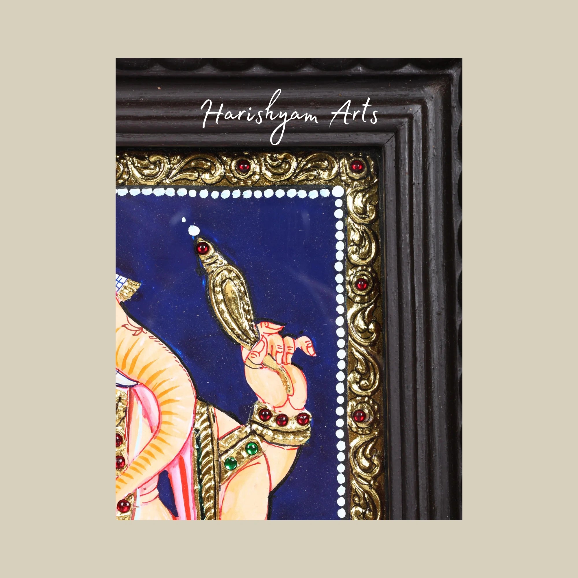 11" Framed Musical Ganesha Tanjore Painting in Traditional Style6