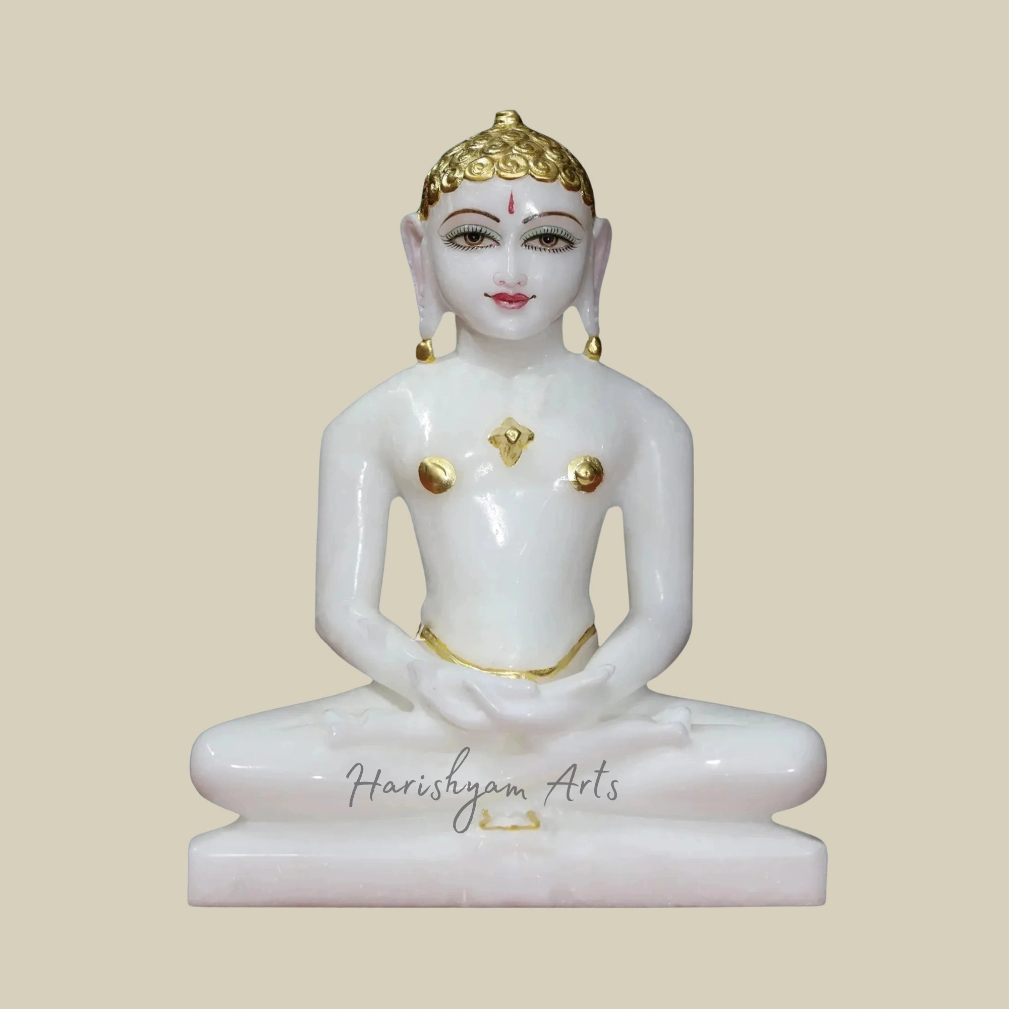 11" Handcrafted Mahavir Jain Statue in White Makrana Marble