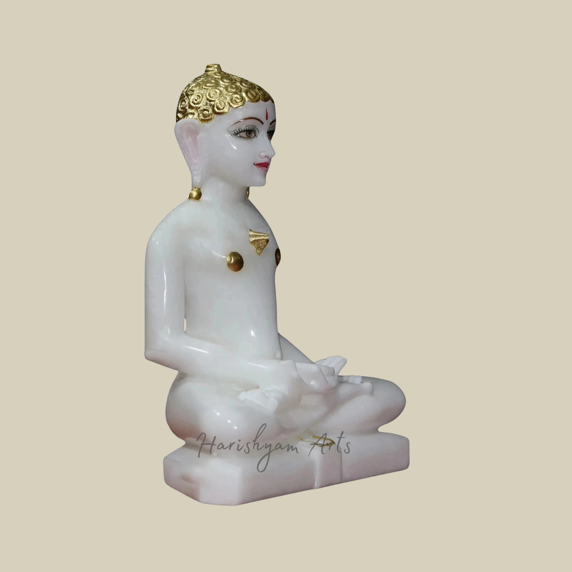 11" Handcrafted Mahavir Jain Statue in White Makrana Marble1