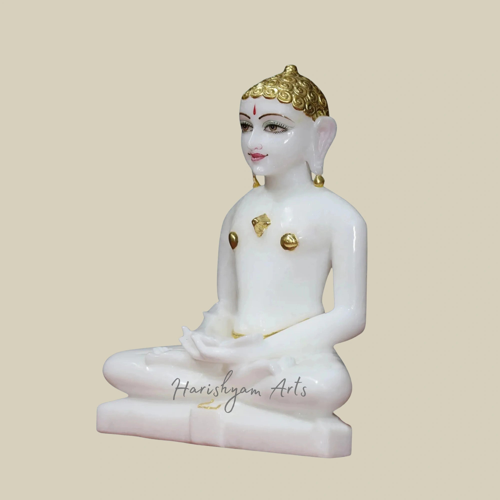 11" Handcrafted Mahavir Jain Statue in White Makrana Marble2