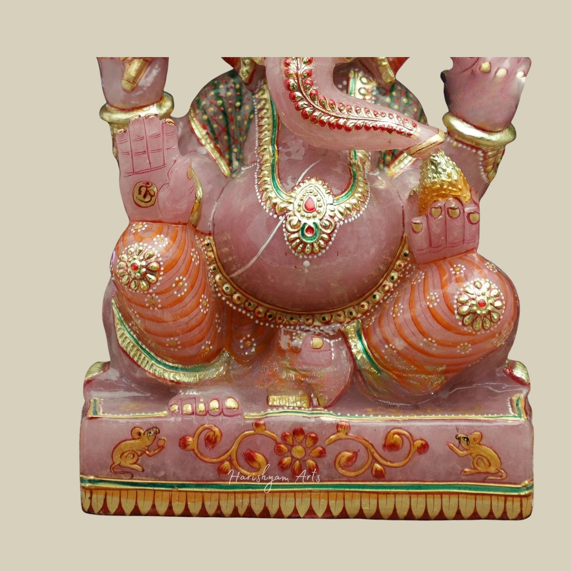 11" Lord Ganesha Rose Idol Handpainted Crystal Ganpati Murti for Home Temple Decor