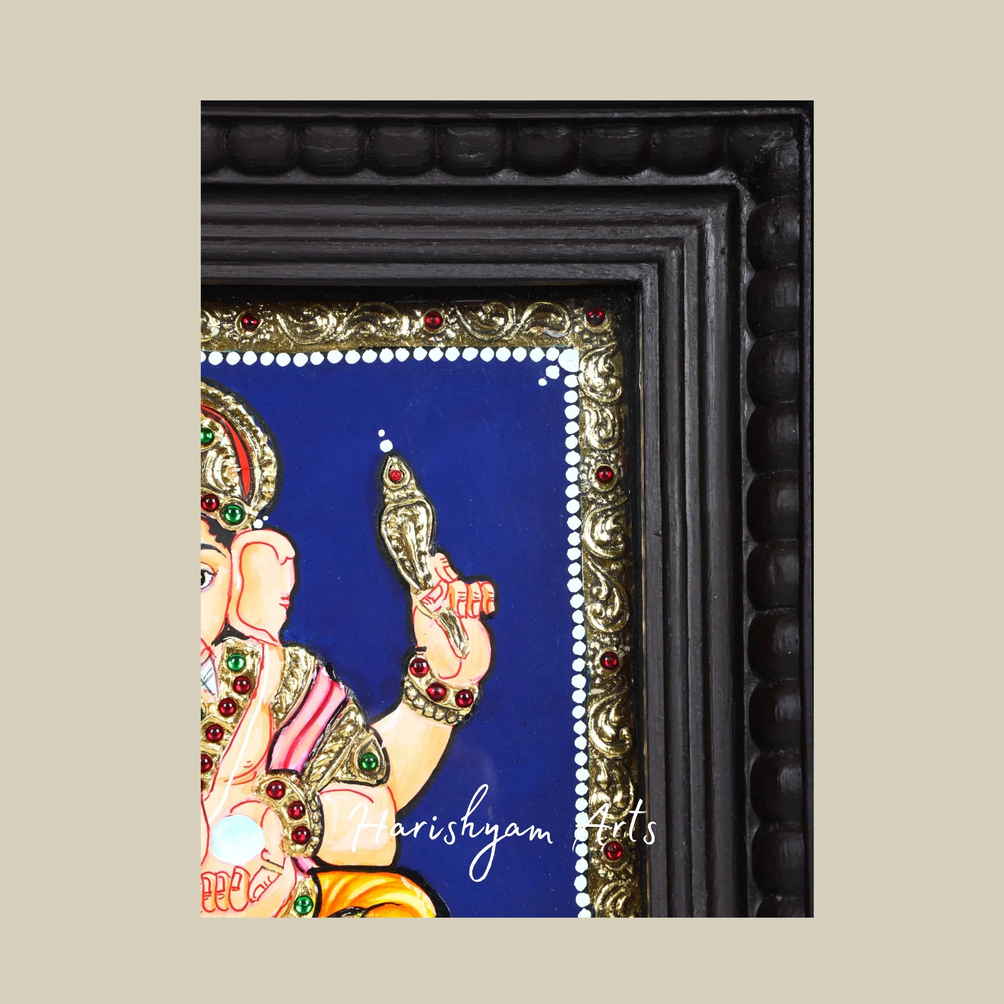 11" Lord Ganesha Tanjore Painting Playing Dholak with 24K Gold Highlights1