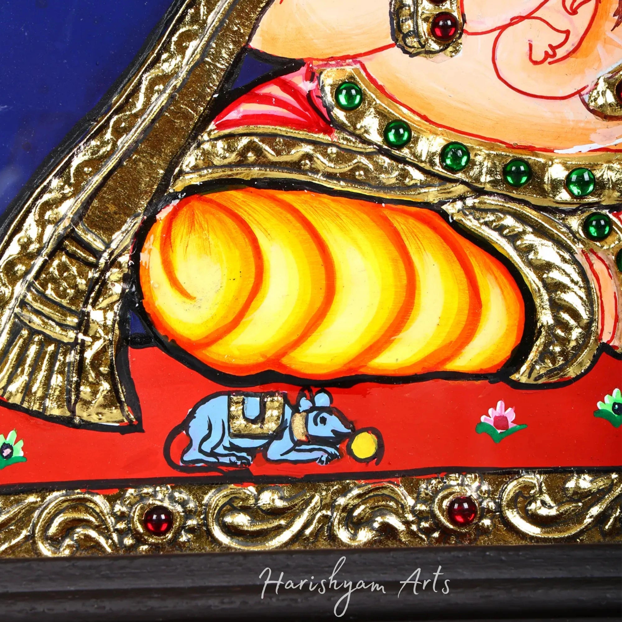 11" Lord Ganesha Tanjore Painting Playing Violin with Traditional Gold Accents3