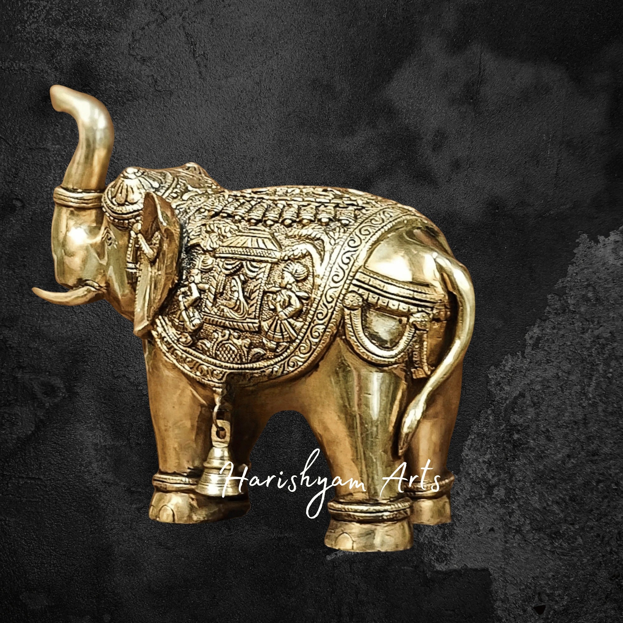 11" Majestic Brass Elephant Figurine with Raised Trunk Design