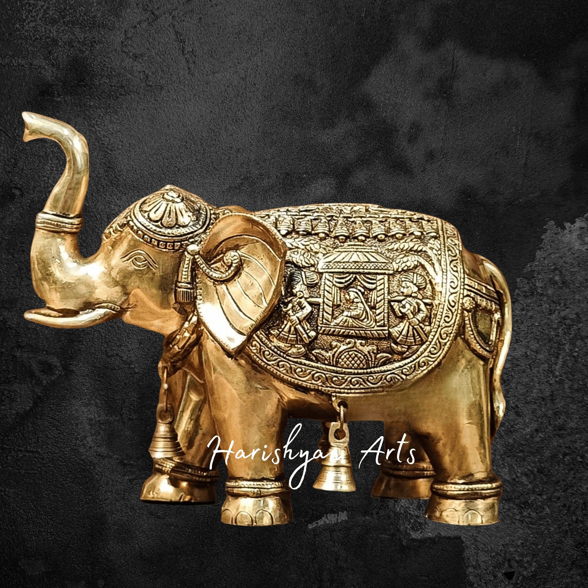 11" Majestic Brass Elephant Figurine with Raised Trunk Design