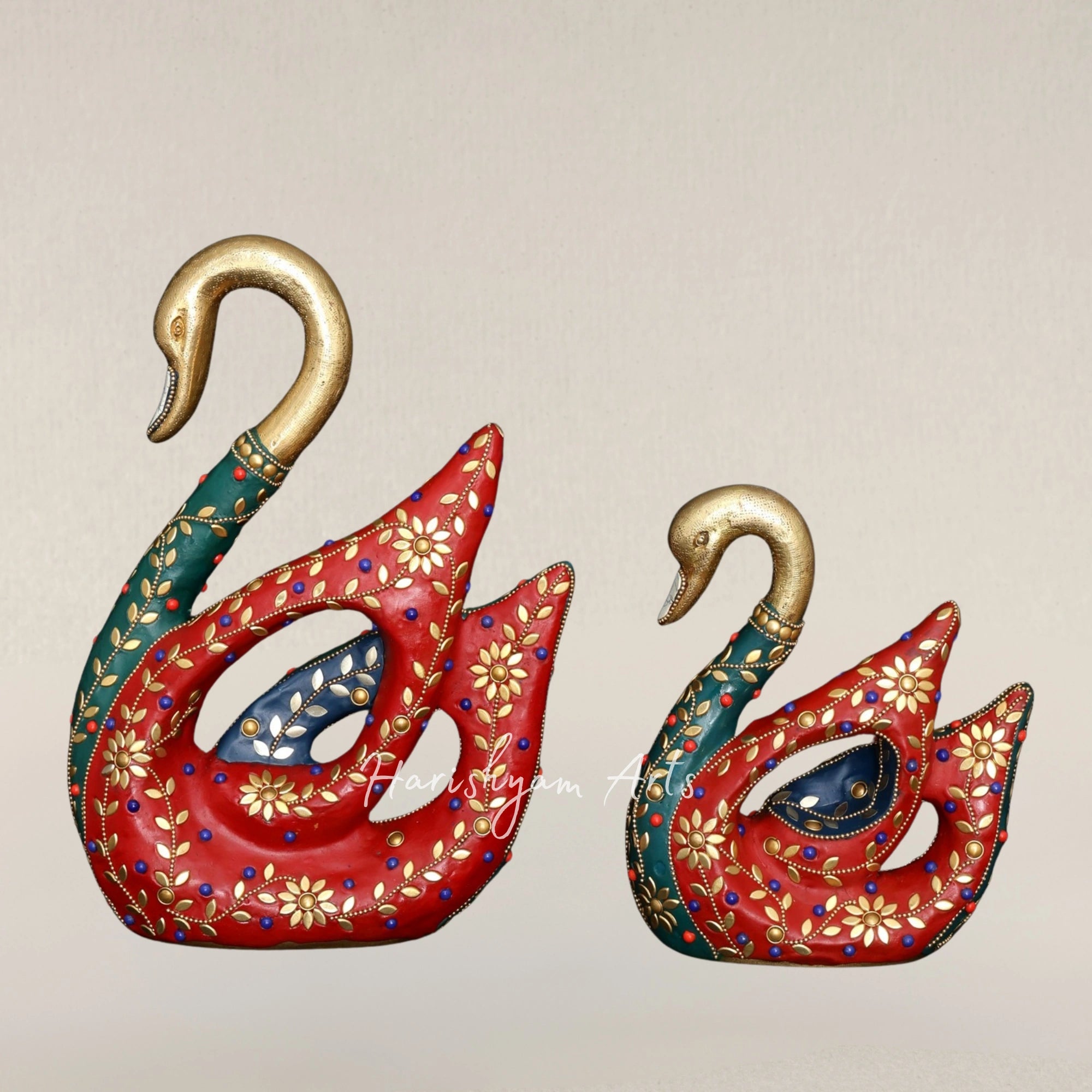 11" Mother Swan with Cygnet Brass Figurine Detailed Inlay Table Ornament