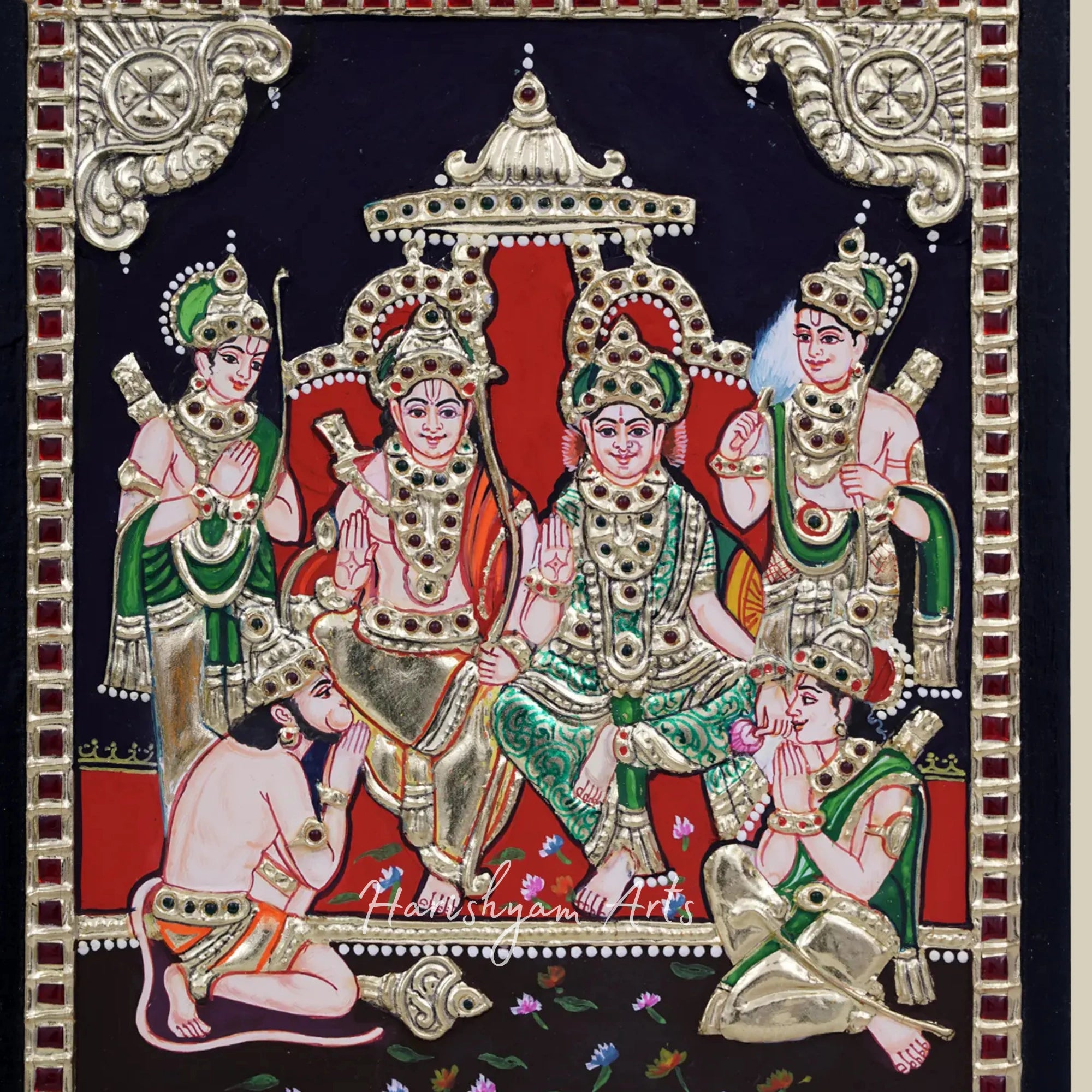 11" Rama Darbar Tanjore Painting with Traditional Artwork