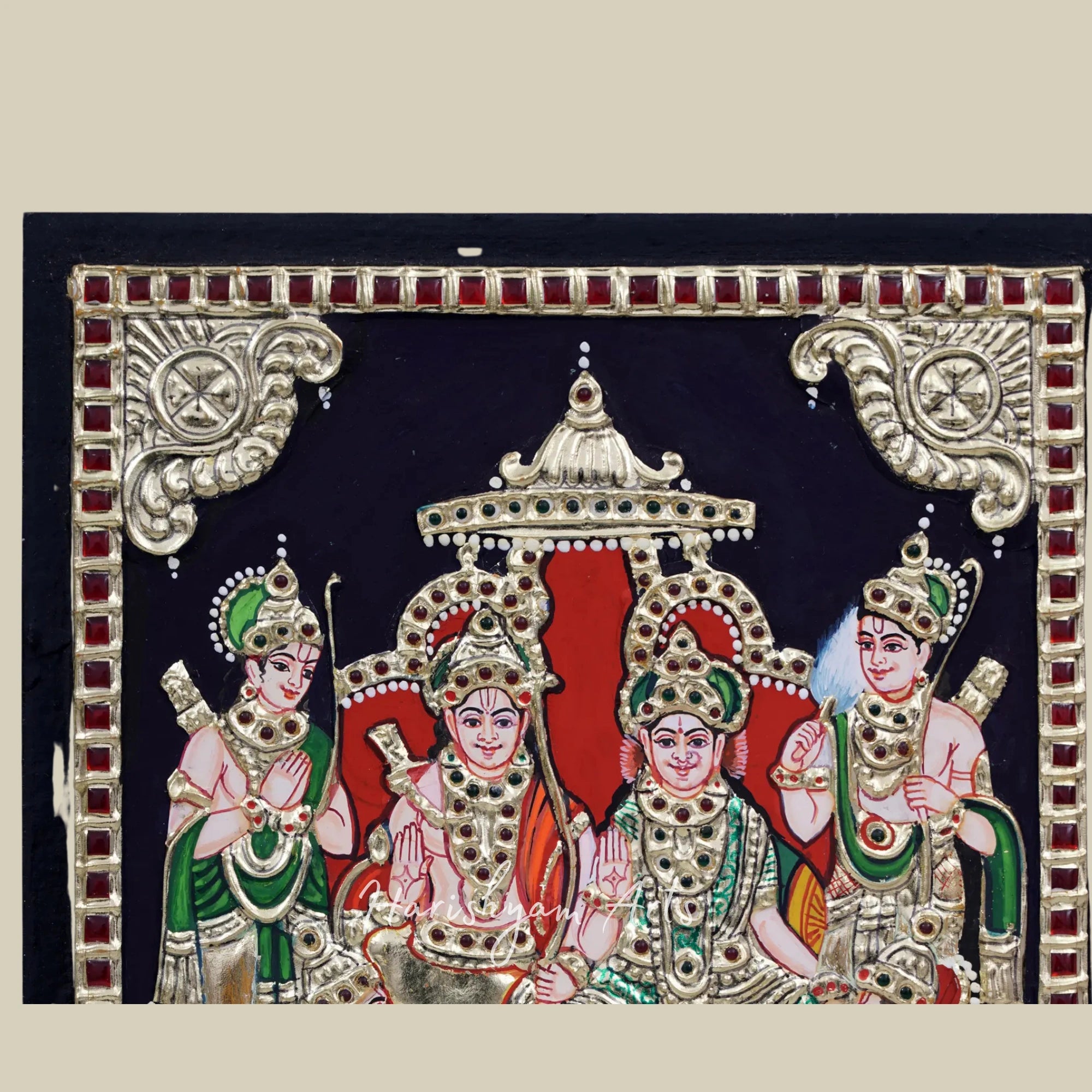 11" Rama Darbar Tanjore Painting with Traditional Artwork