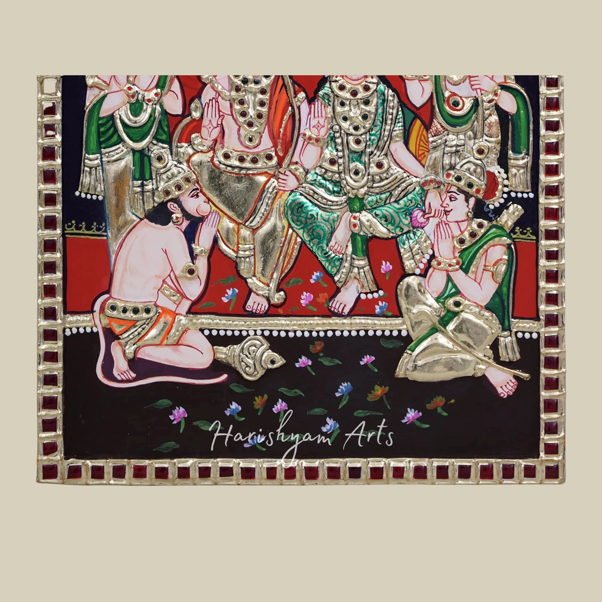 11" Rama Darbar Tanjore Painting with Traditional Artwork