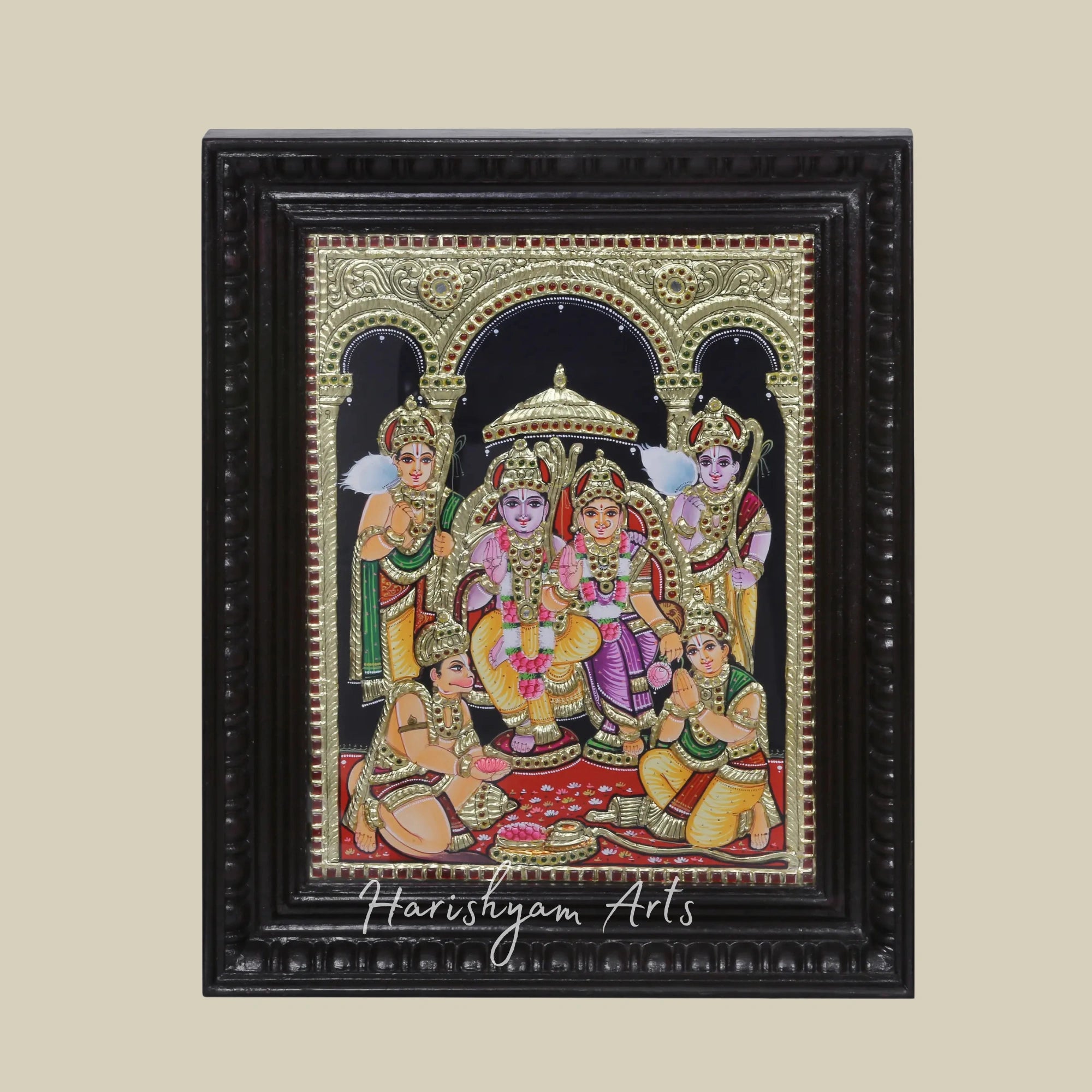 11" Rama Darbar Tanjore Painting with Traditional Artwork