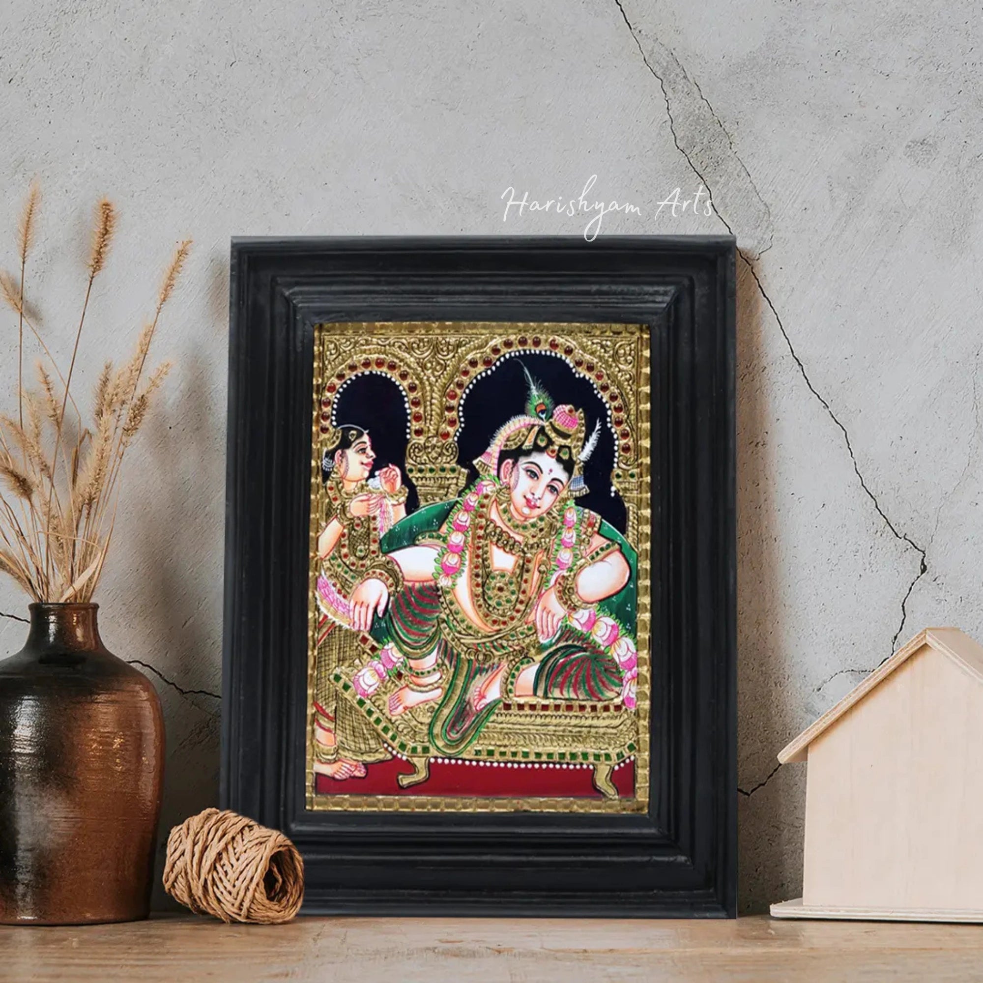 11" Relaxing Krishna Tanjore Painting with Classic Design