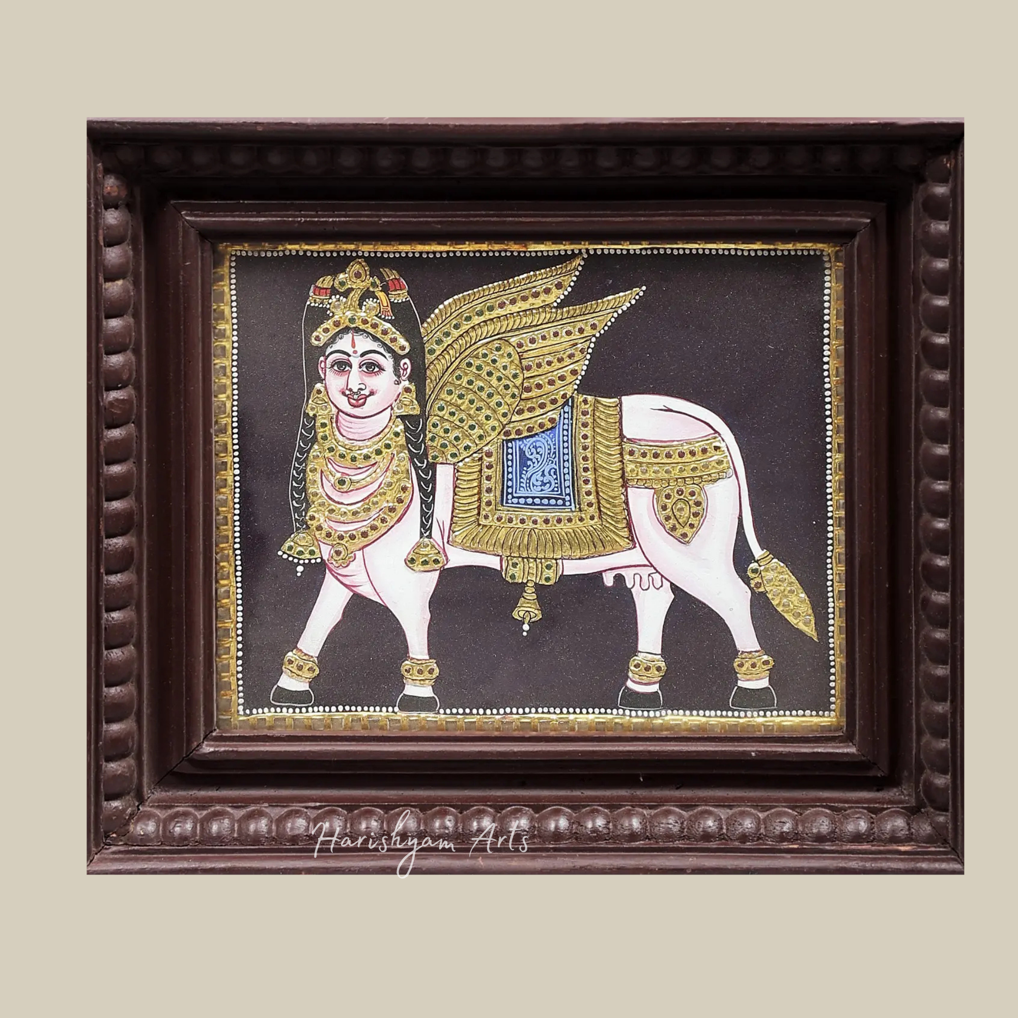 11" Sacred Kamadhenu Cow - Gomaatha Tanjore Painting Masterpiece