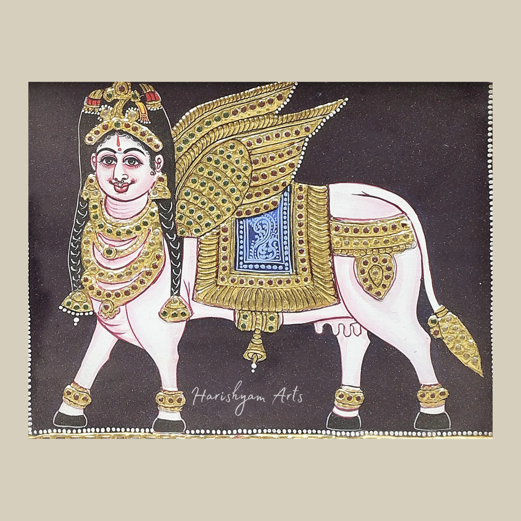 11" Sacred Kamadhenu Cow - Gomaatha Tanjore Painting Masterpiece1