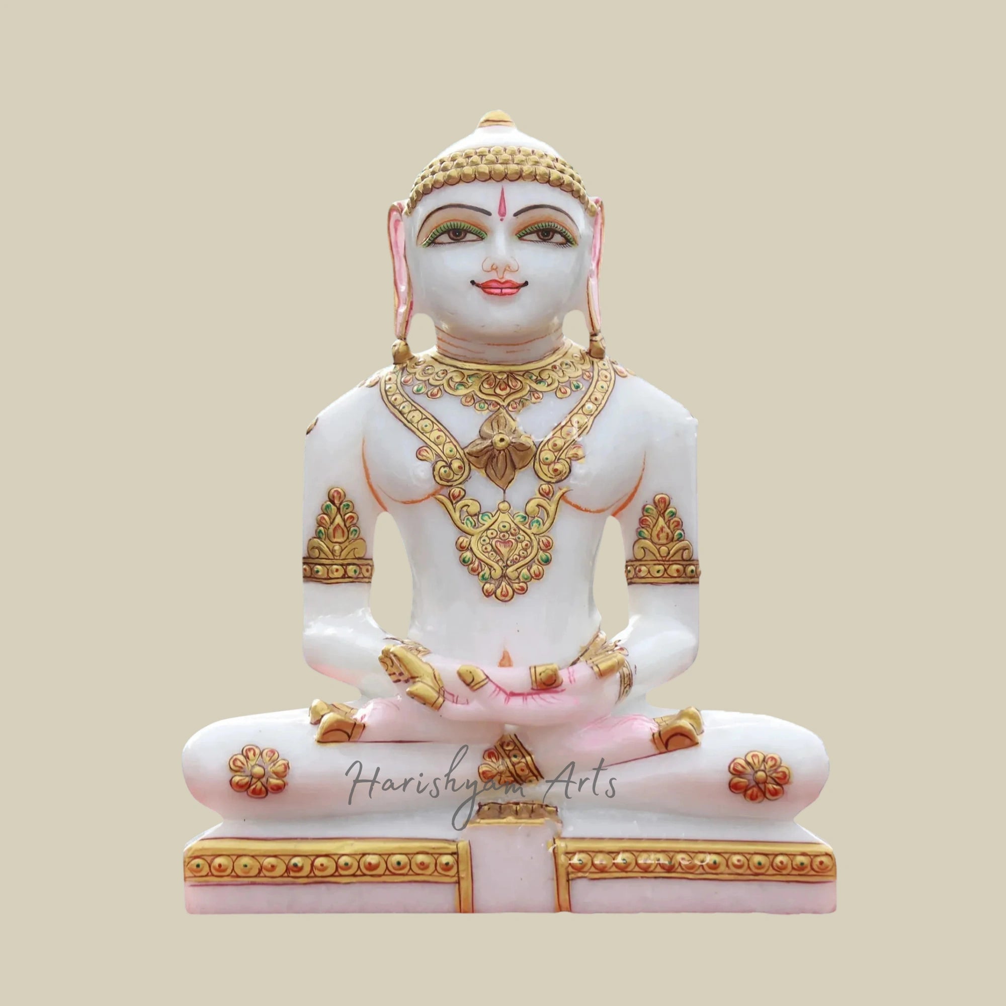 11" Sacred Marble Sculpture of Mahavir Jain for Spiritual Spaces