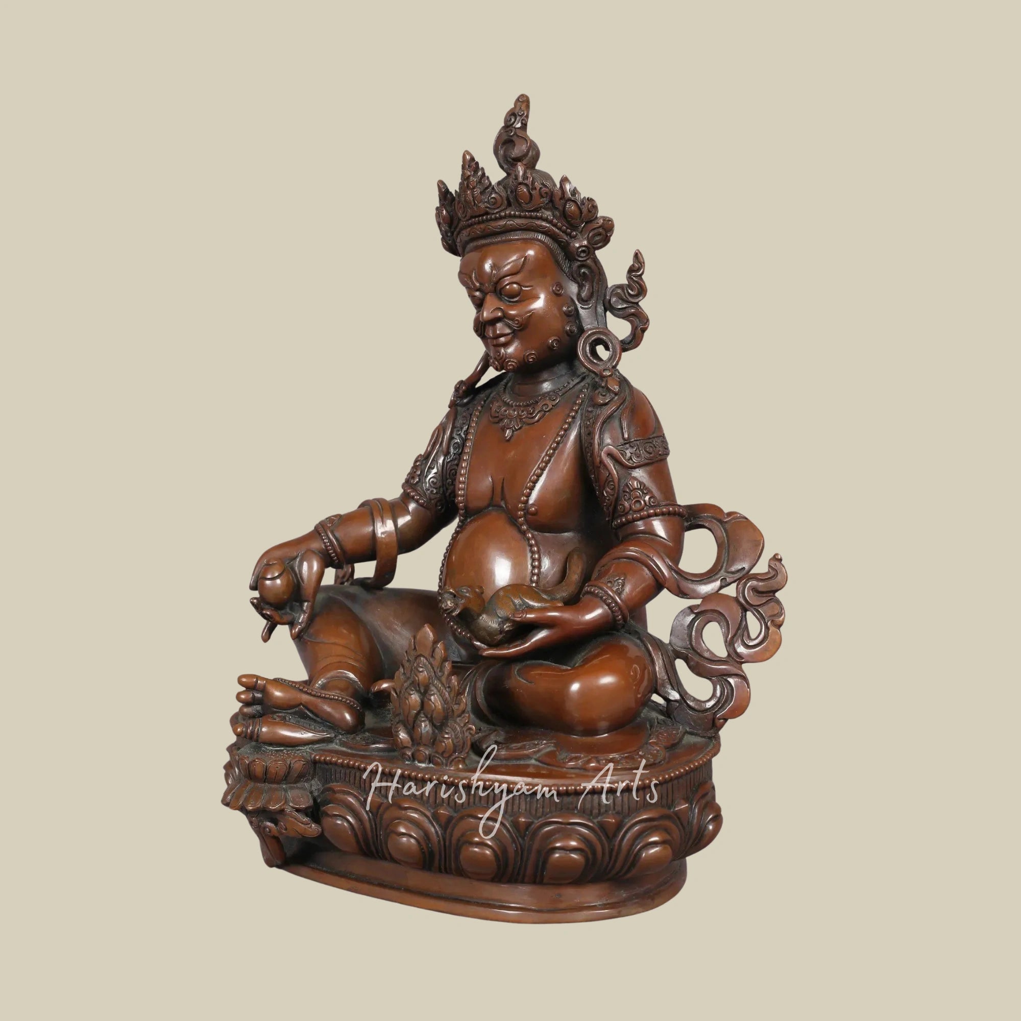 11" Sacred Wealth Deity Kubera Copper Figurine from Himalayan Nepal