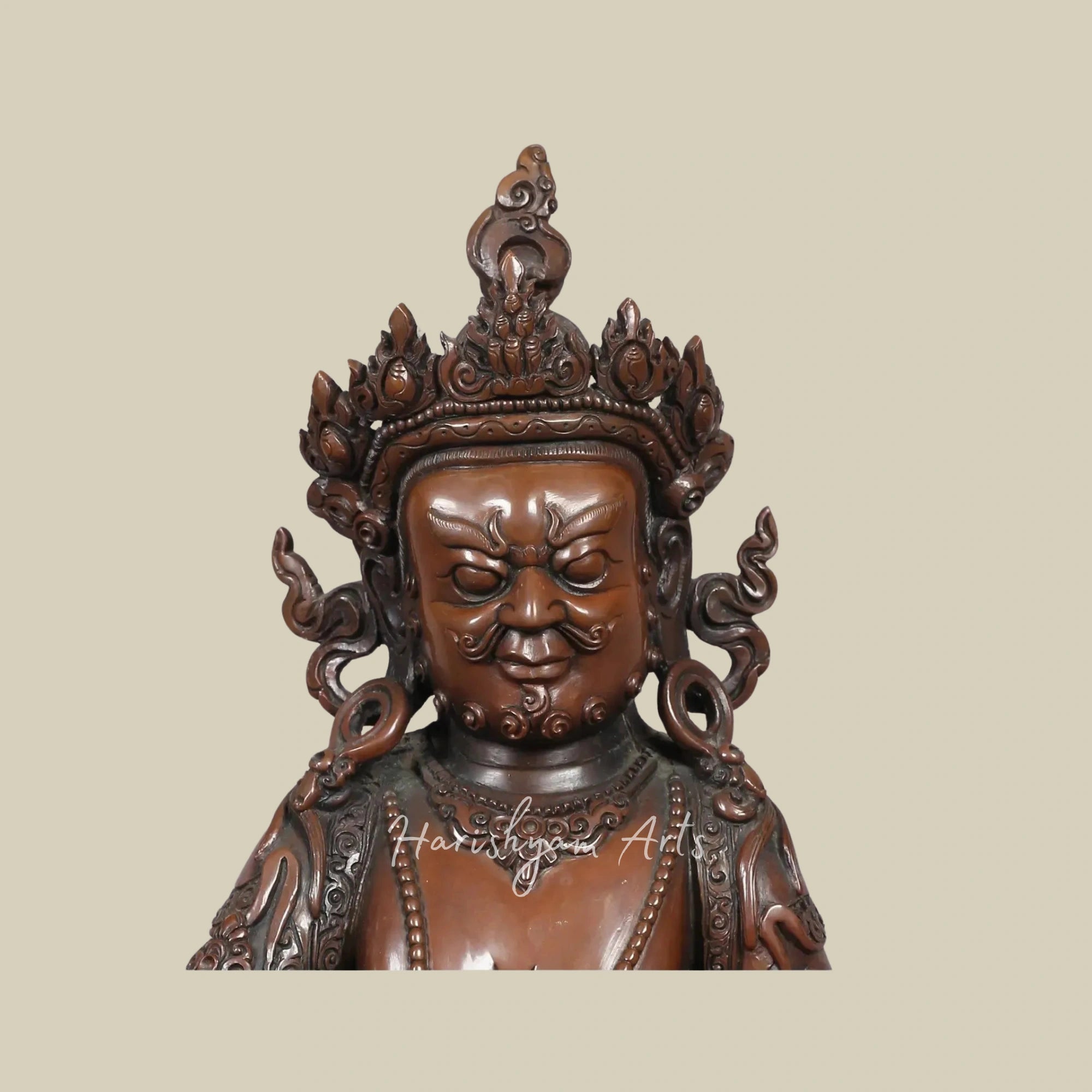 11" Sacred Wealth Deity Kubera Copper Figurine from Himalayan Nepal