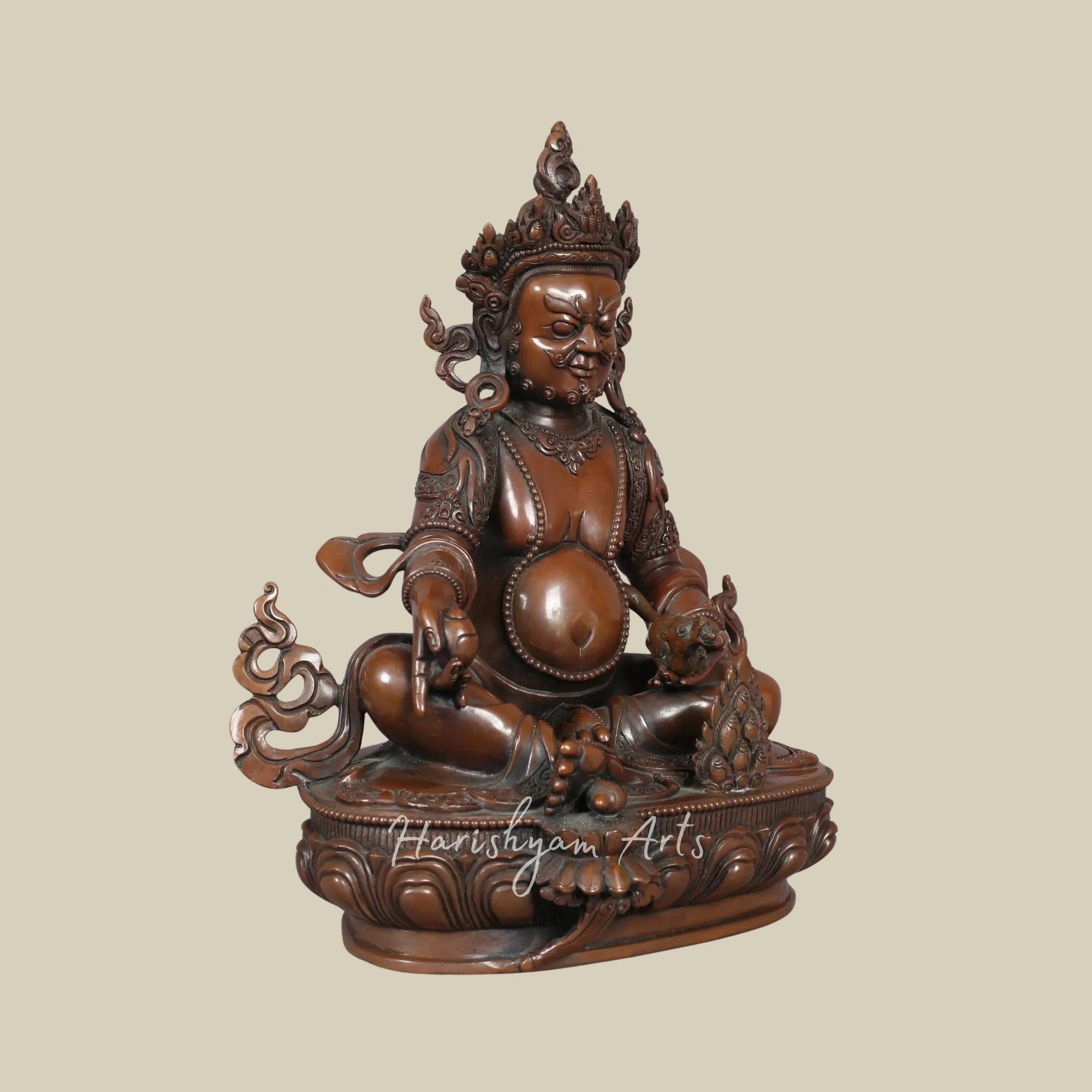 11" Sacred Wealth Deity Kubera Copper Figurine from Himalayan Nepal