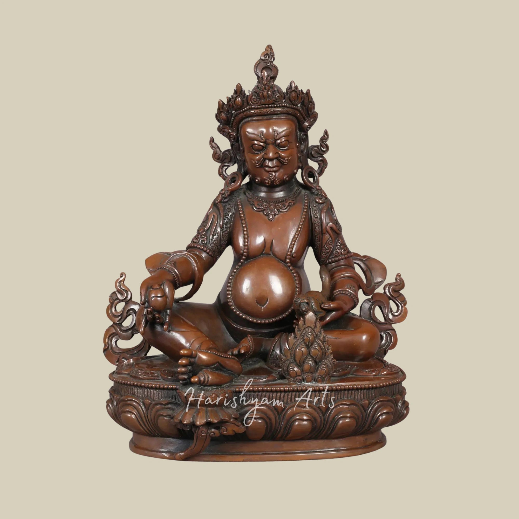 11" Sacred Wealth Deity Kubera Copper Figurine from Himalayan Nepal