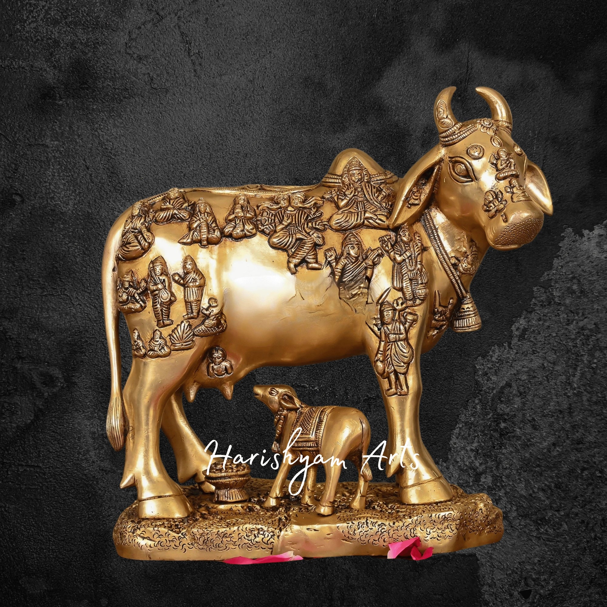 11" Superfine Brass Cow and Calf Statue for Vastu and Décor