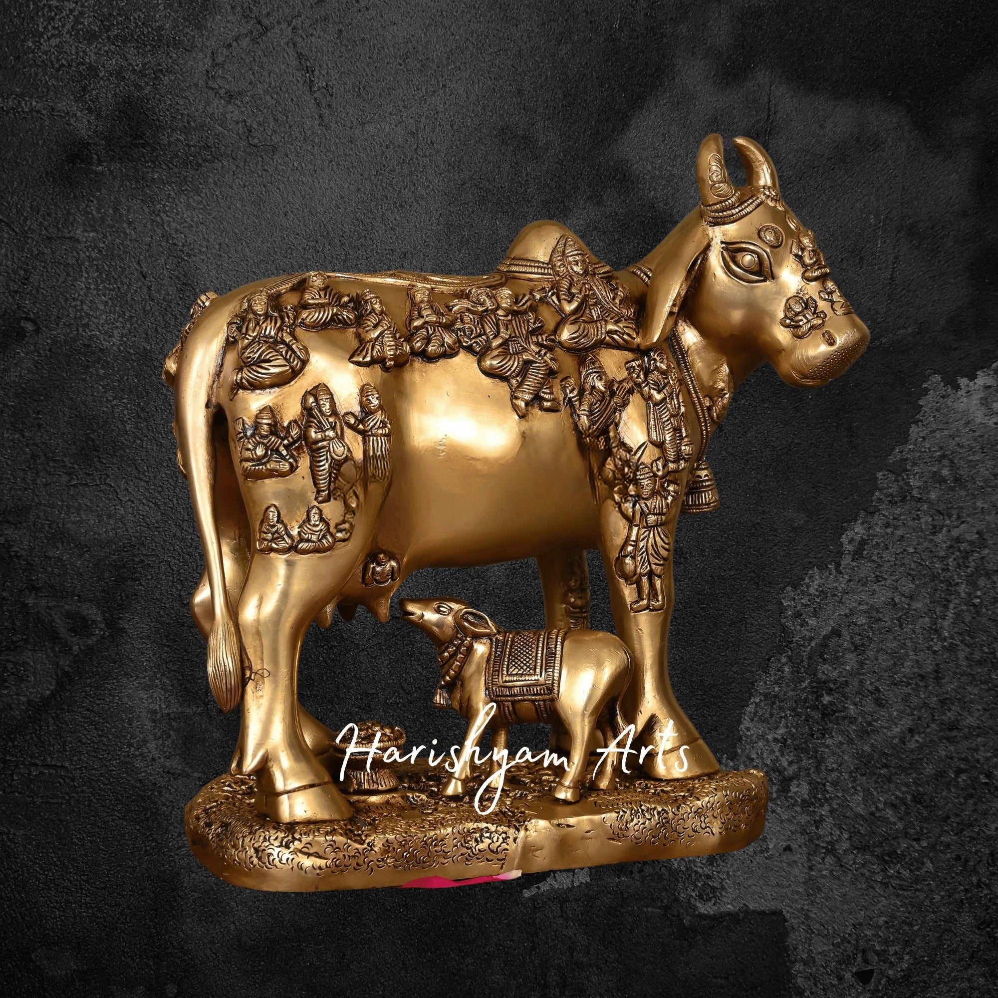 11" Superfine Brass Cow and Calf Statue for Vastu and Décor