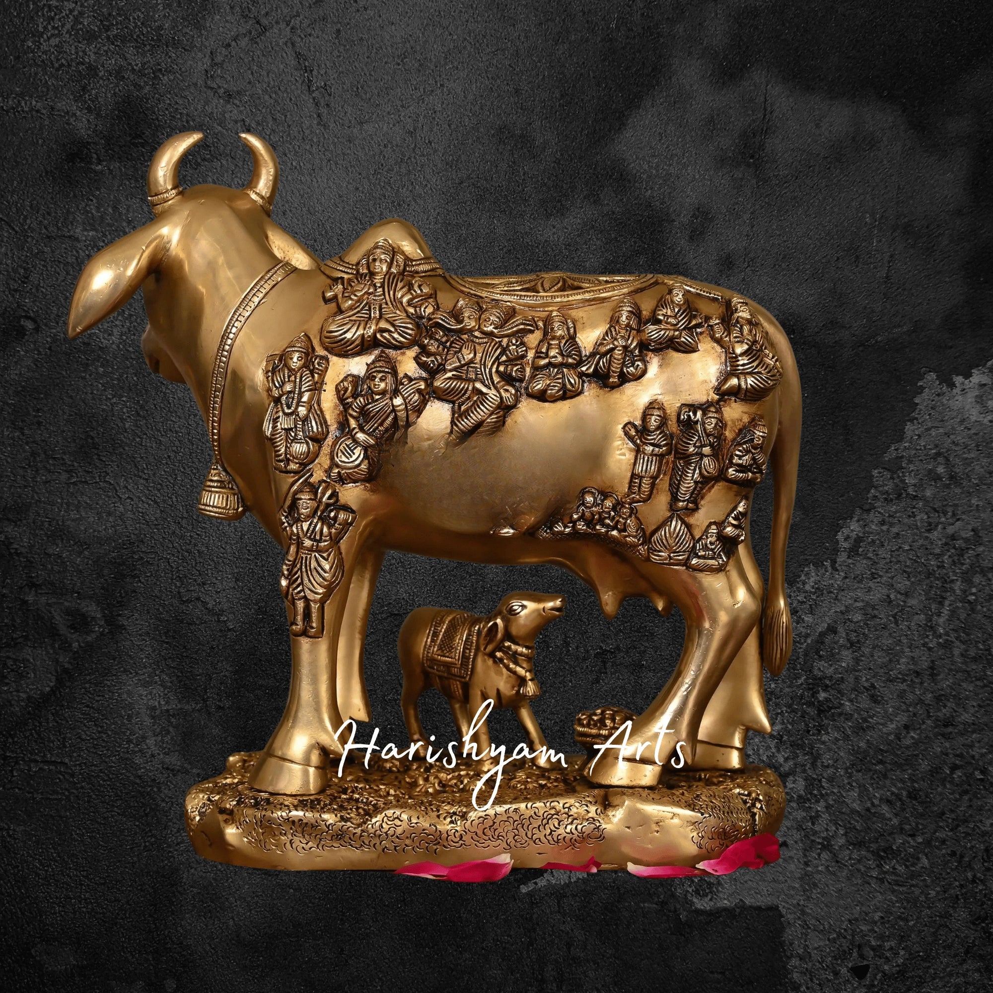 11" Superfine Brass Cow and Calf Statue for Vastu and Décor