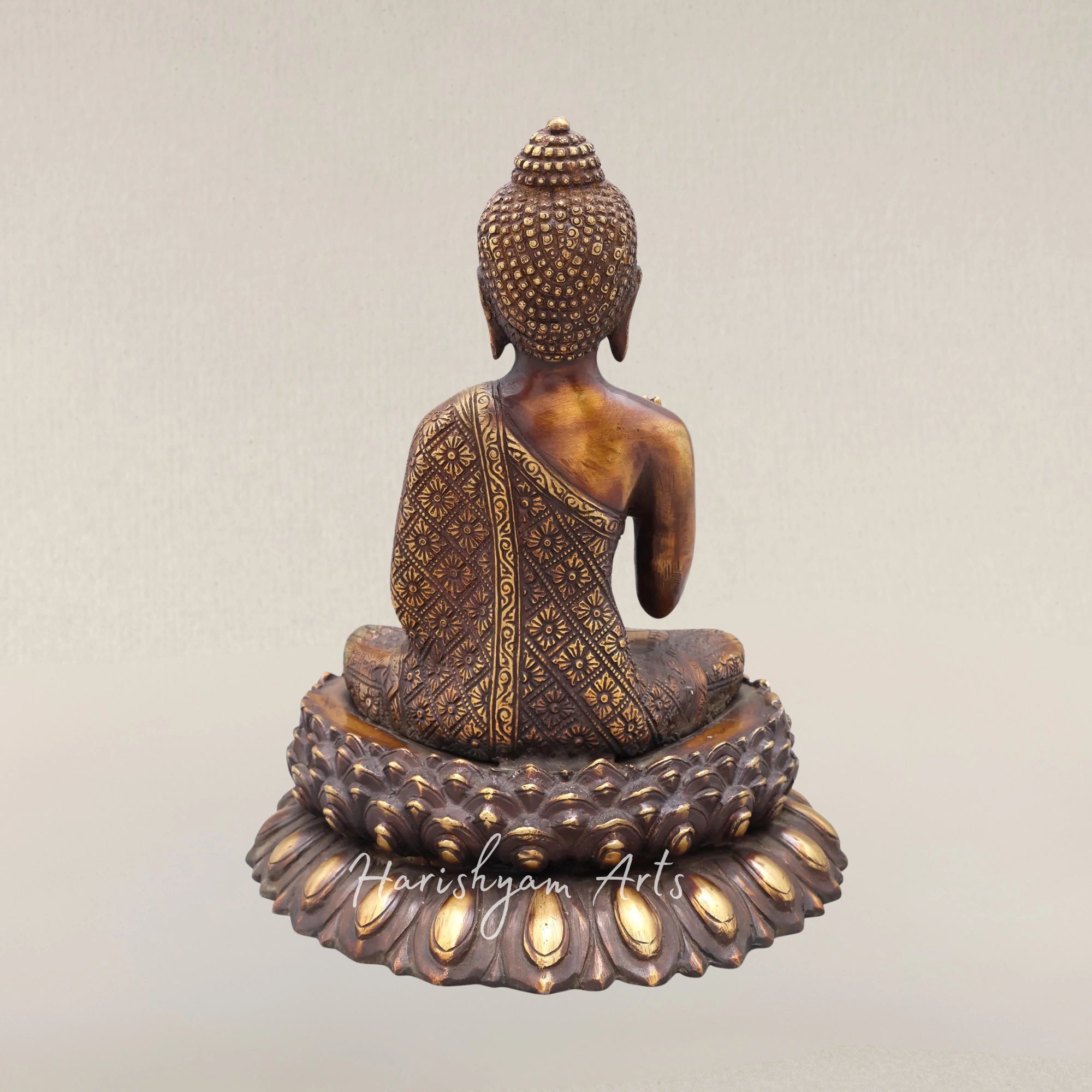 11" Vitarka Mudra Buddha Brass Statue Seated on an Ornate Lotus Pedestal