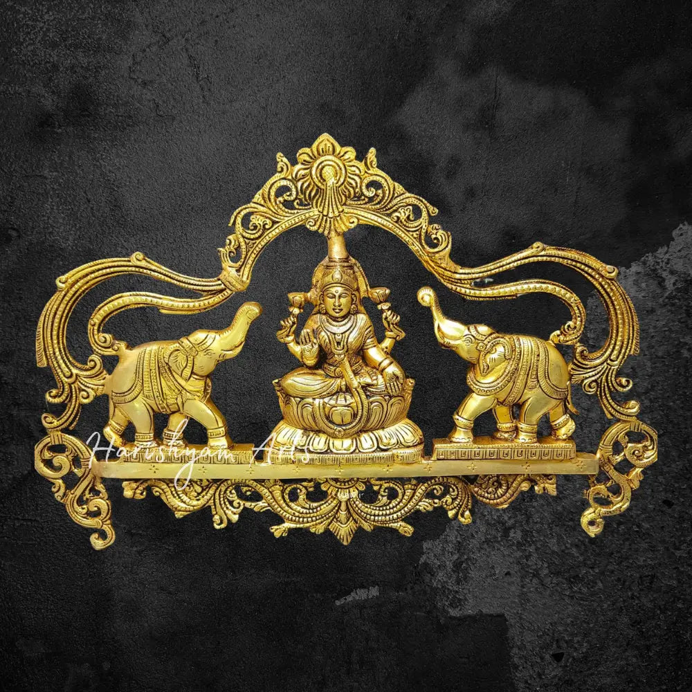 11" Brass Gajh Lakshmi Wall Ascents front Door Statue