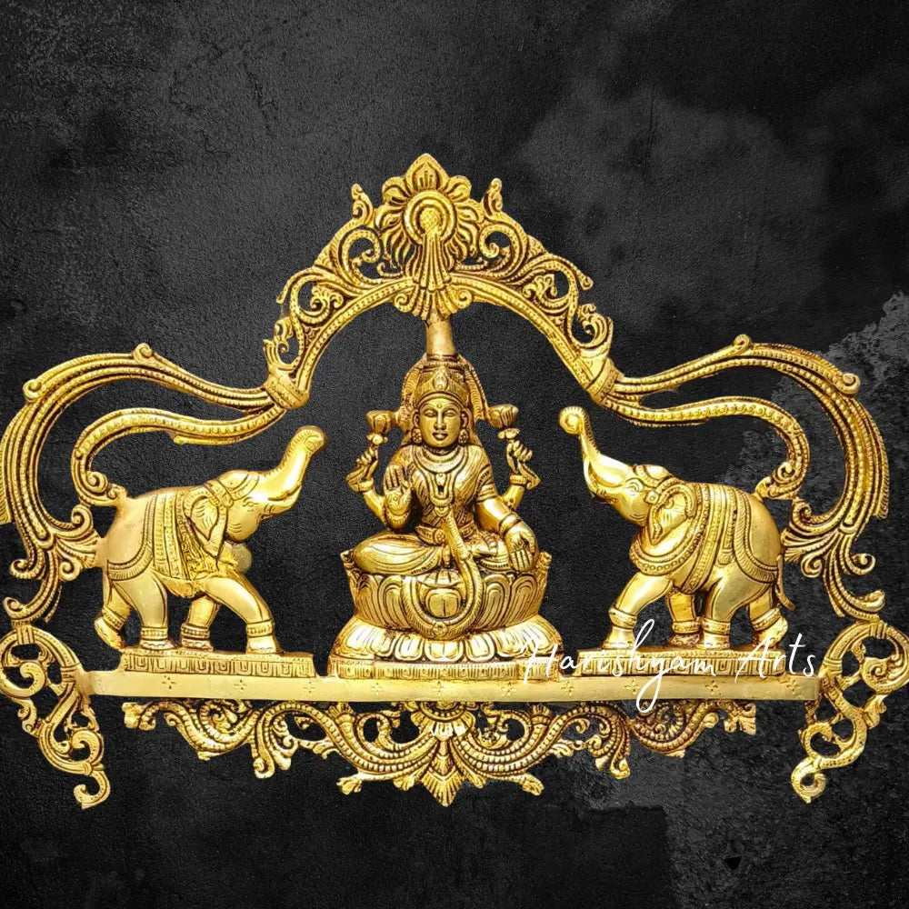 11" Brass Gajh Lakshmi Wall Ascents front Door Statue