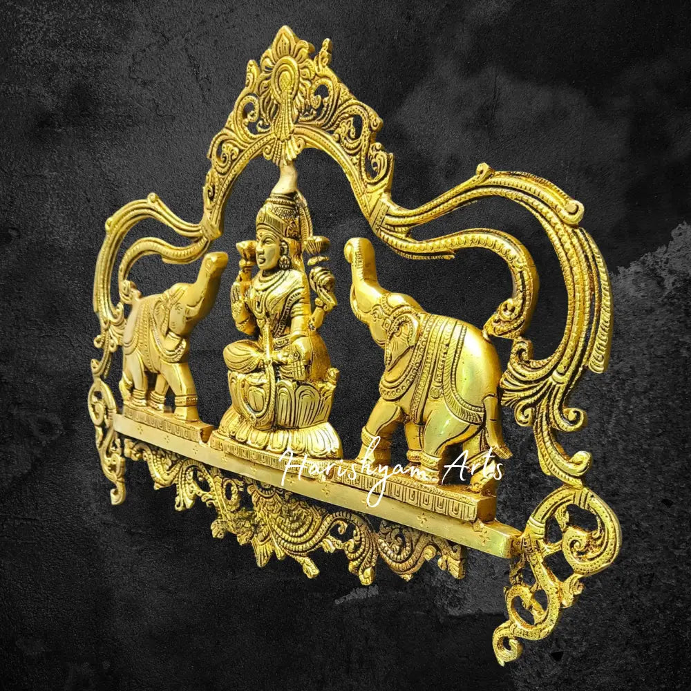 11" Brass Gajh Lakshmi Wall Ascents front Door Statue