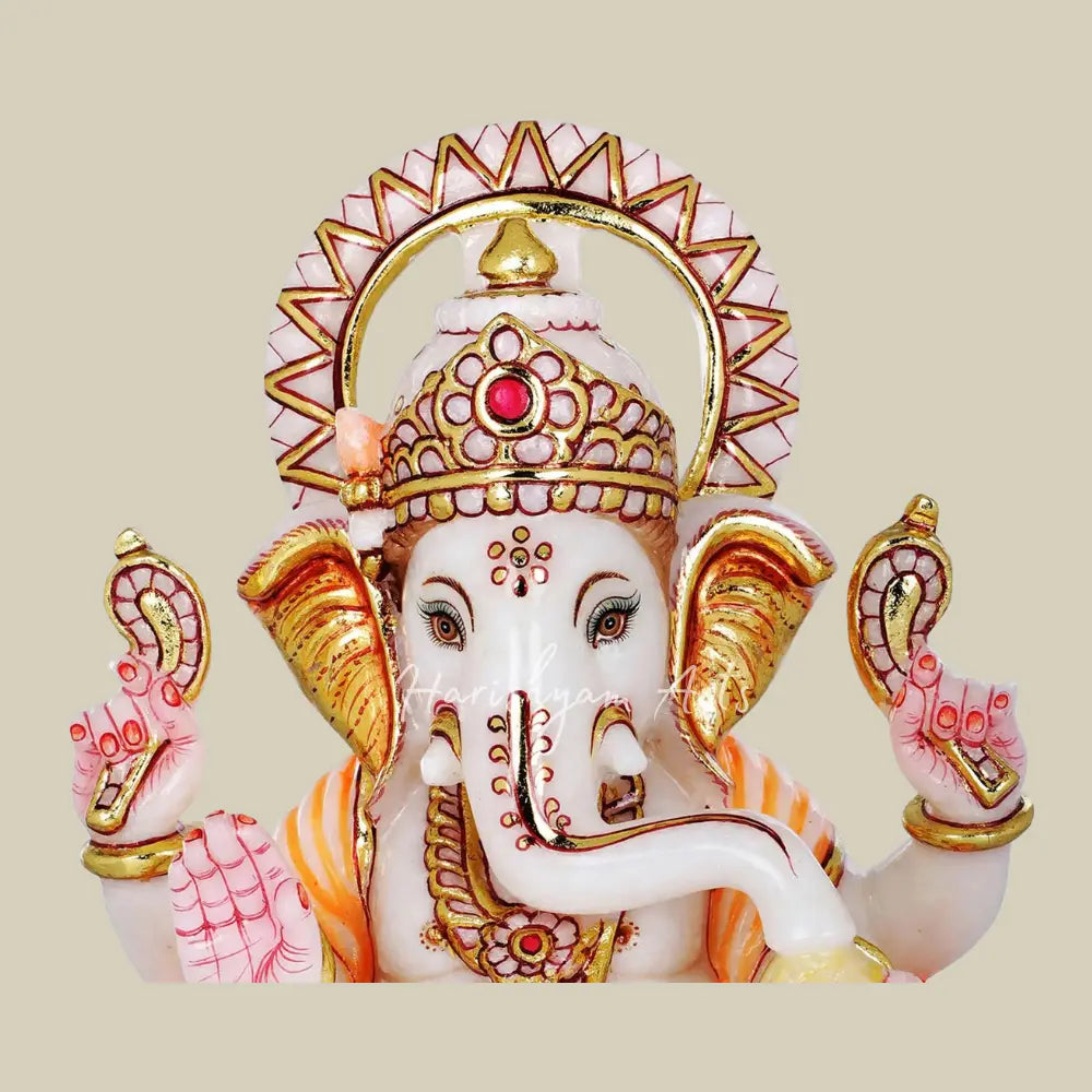 11" White Marble Lord Ganesha Murti