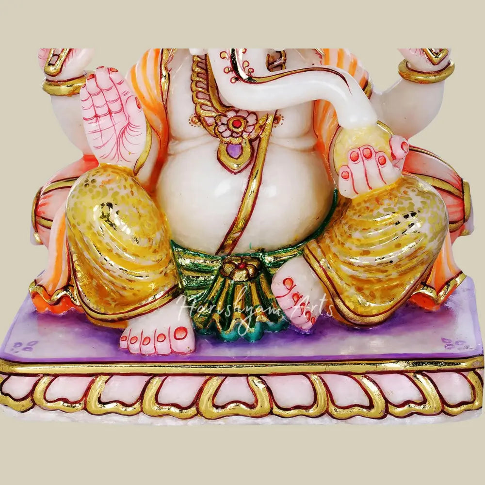 11" White Marble Lord Ganesha Murti