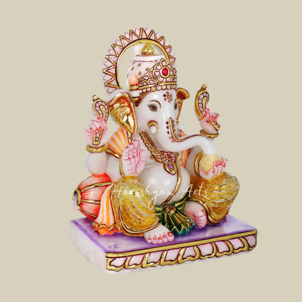 11" White Marble Lord Ganesha Murti