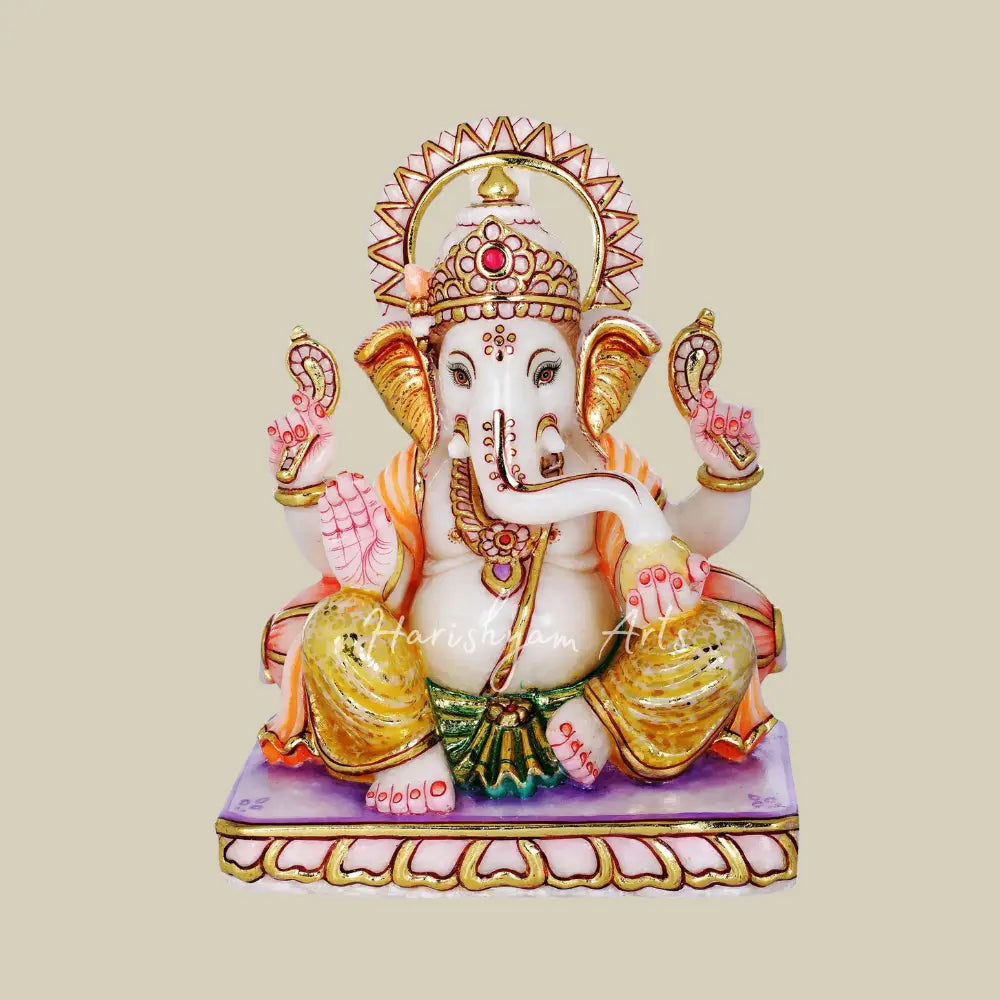 11" White Marble Lord Ganesha Murti