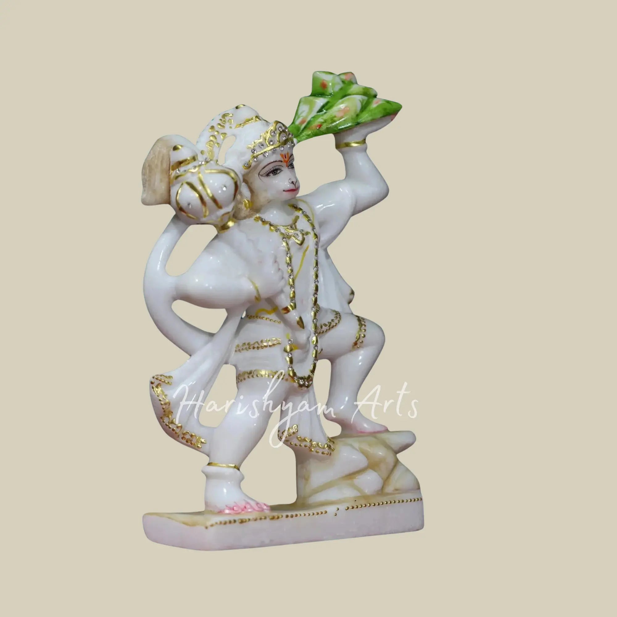 11 inches hanuman ji murti marble holding mace and mountain