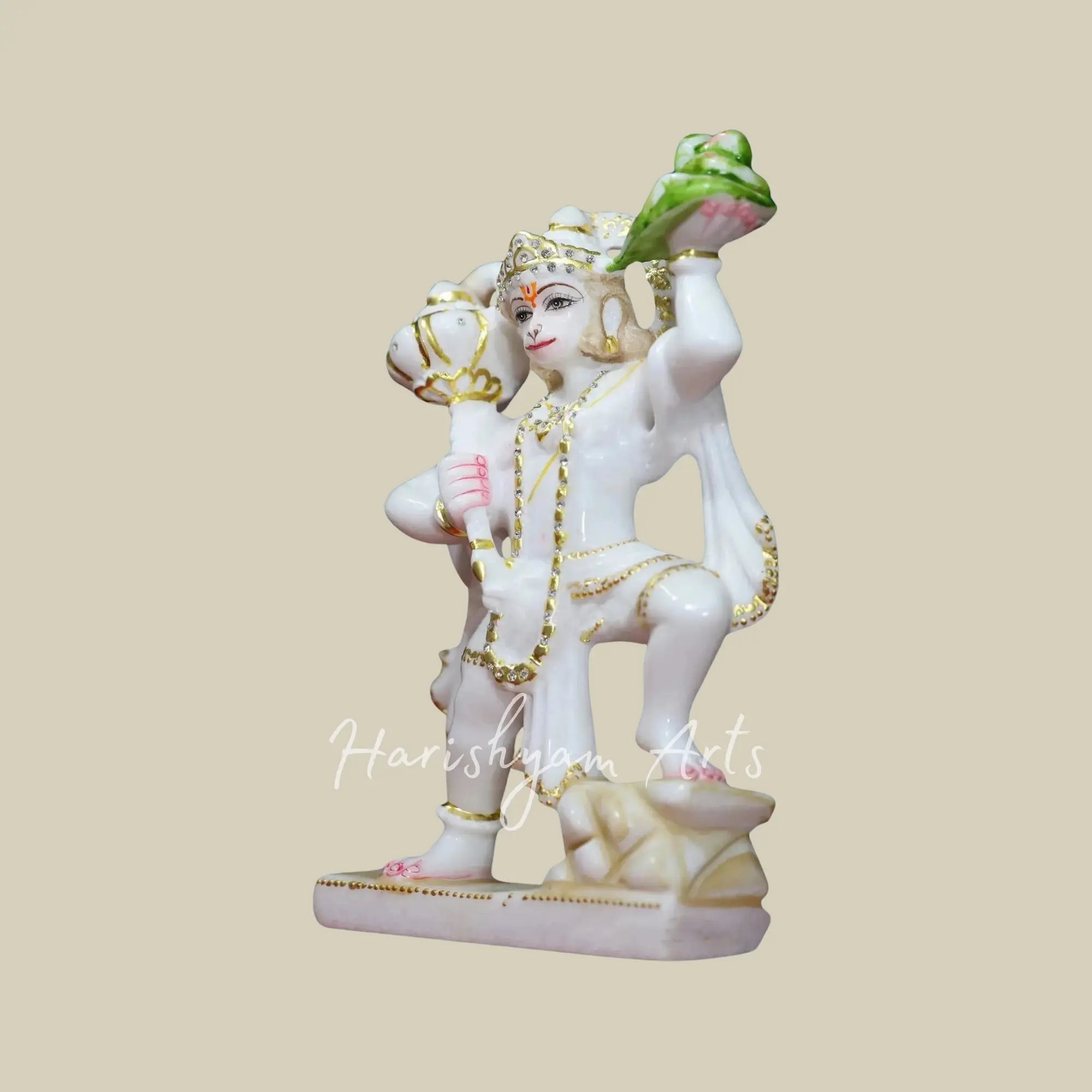 11 inches hanuman ji murti marble holding mace and mountain 1