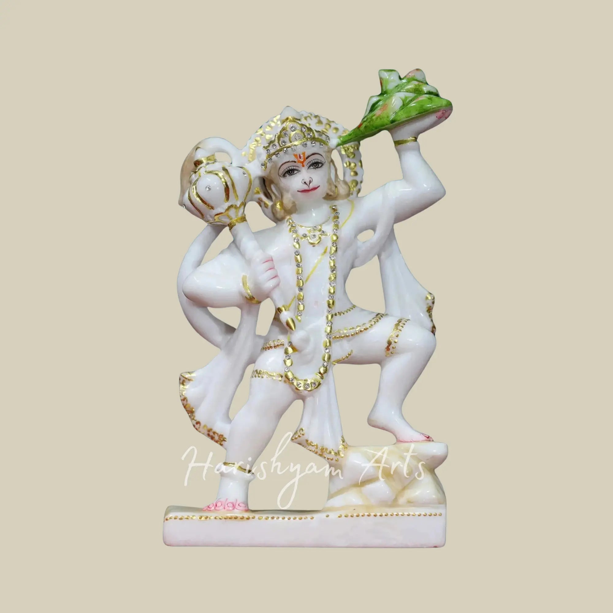 11 inches hanuman ji murti marble holding mace and mountain 2