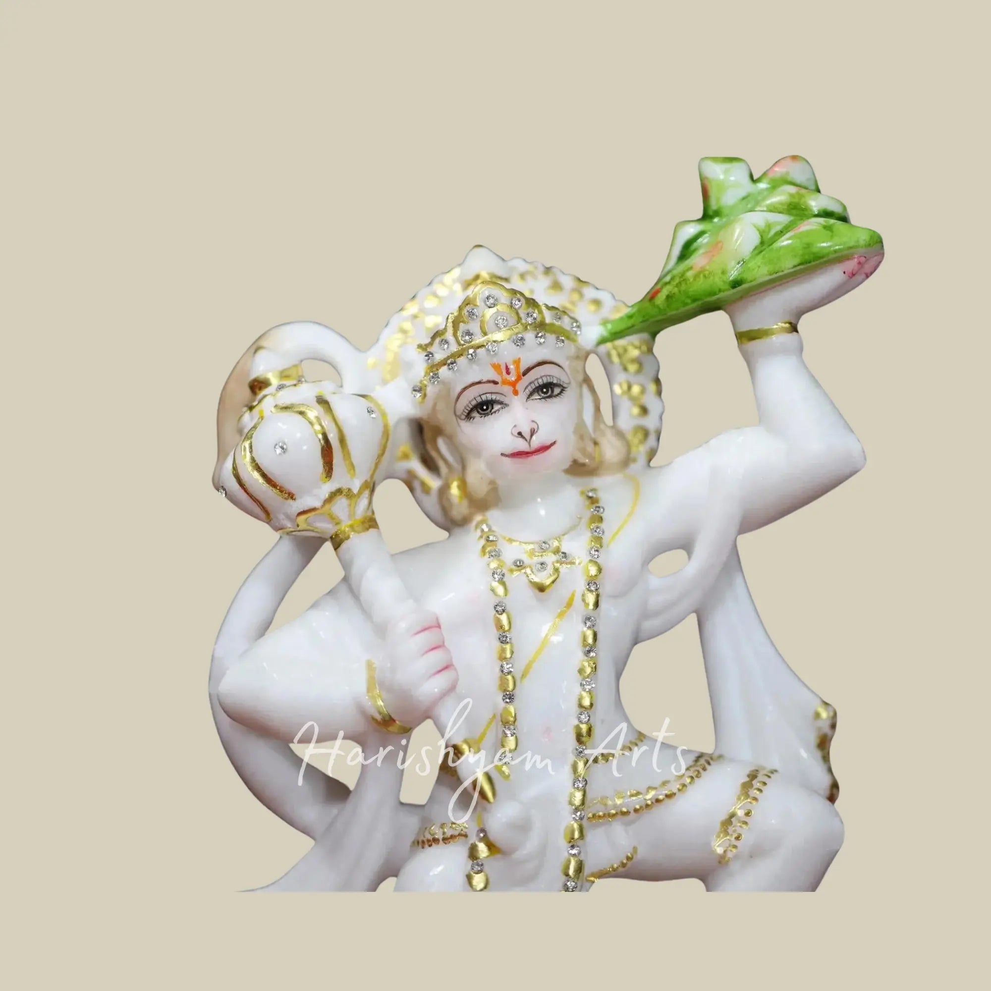 11 inches hanuman ji murti marble holding mace and mountain 3