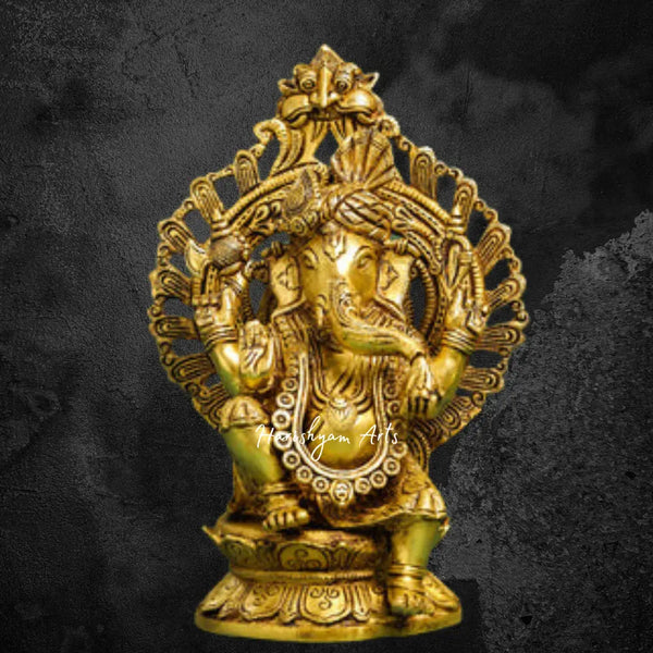 Ganesha Idol in a Brass Frame with Turban 12