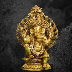 Ganesha Idol in a Brass Frame with Turban 12"