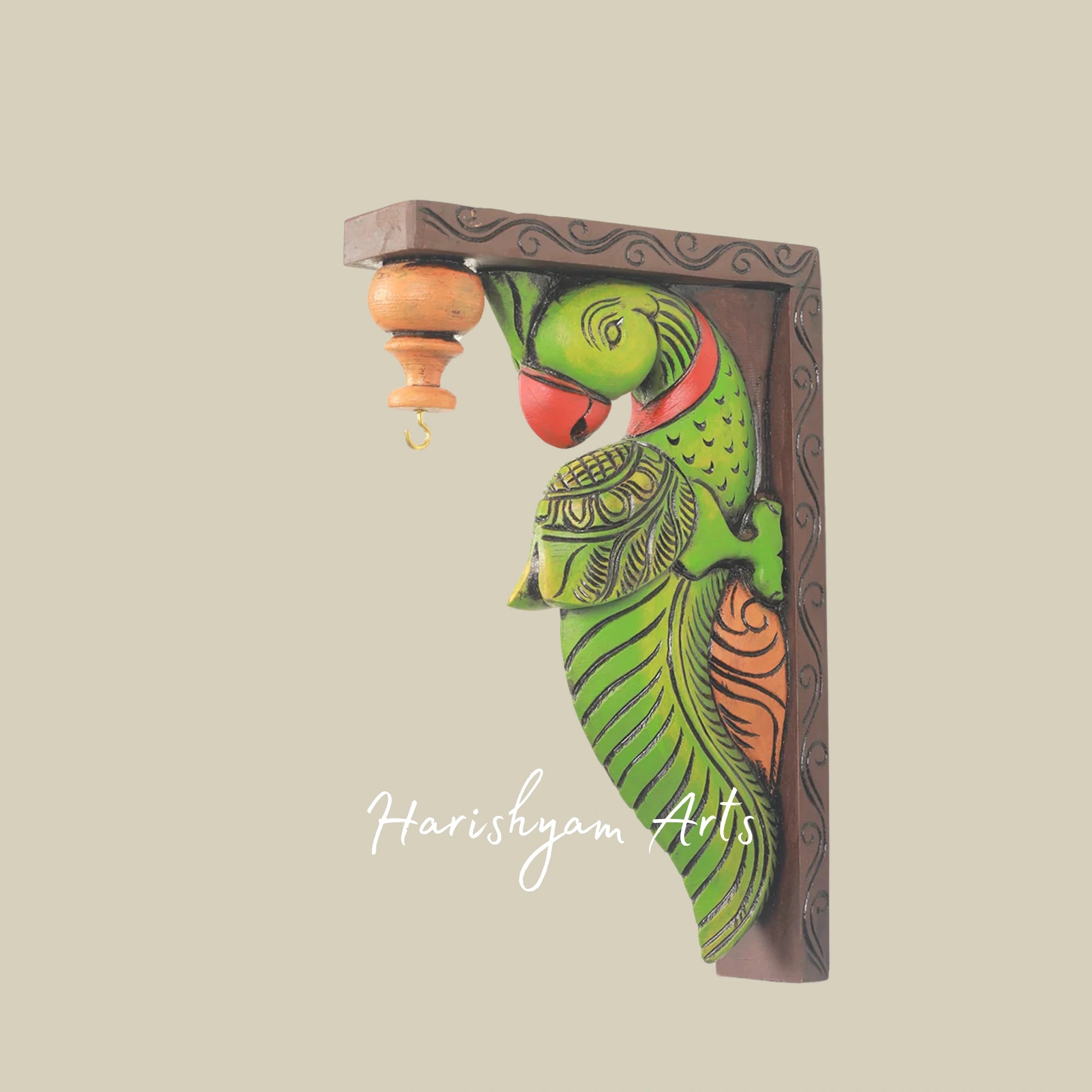 12" Artistic Wooden Parrot Wall Bracket