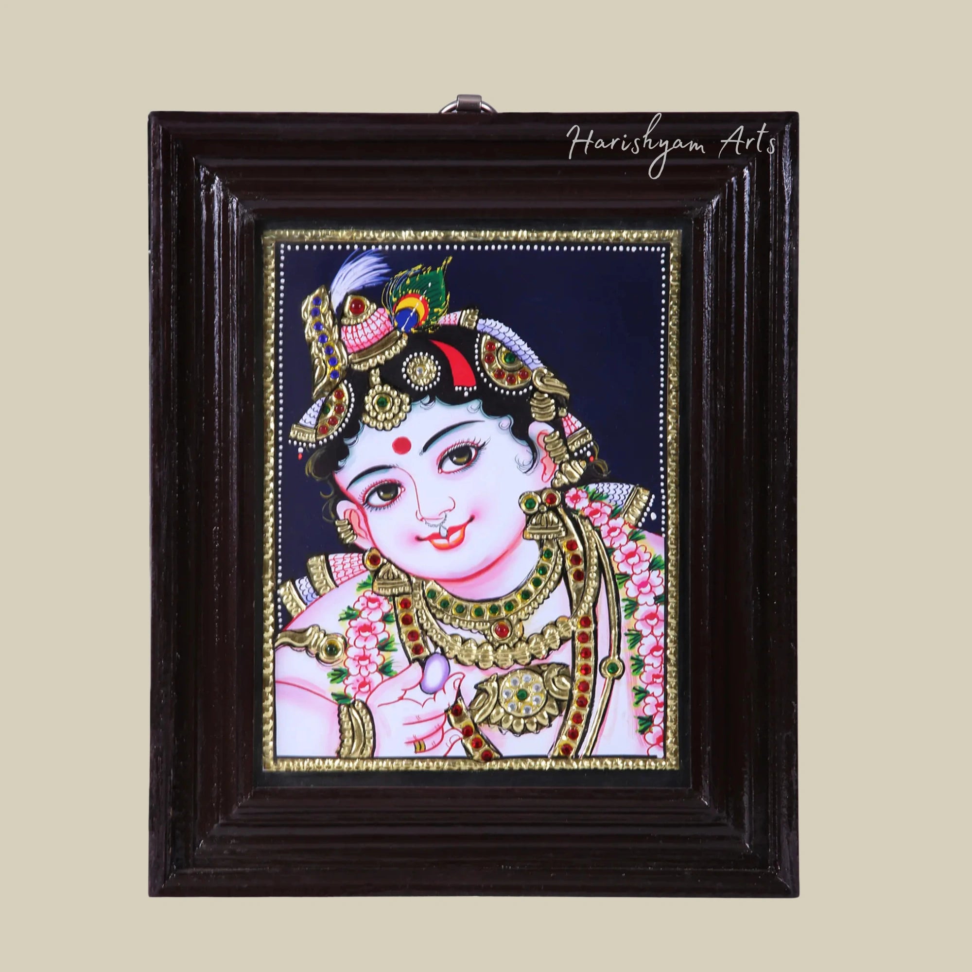 12" Baby Krishna Face Tanjore Painting