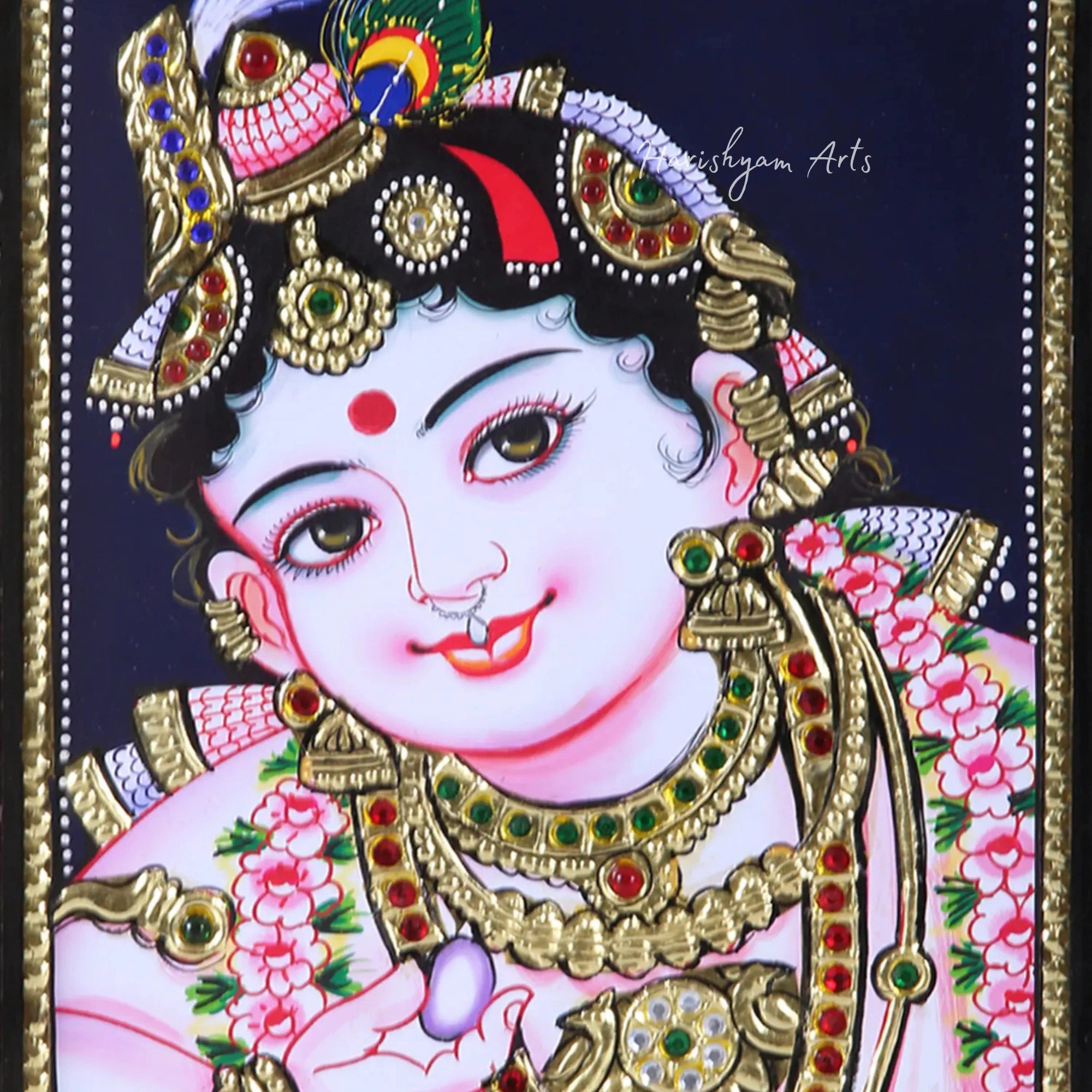 12" Baby Krishna Face Tanjore Painting