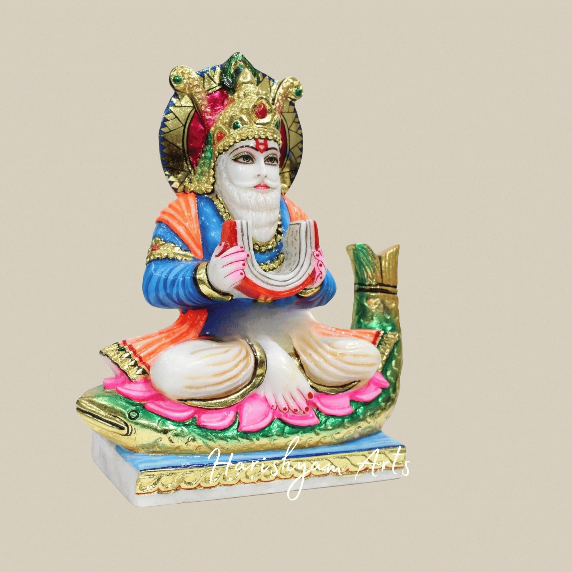 12" Bhagwan Jhulelal Ji Murti In White Marble For Temples And Sacred Spaces